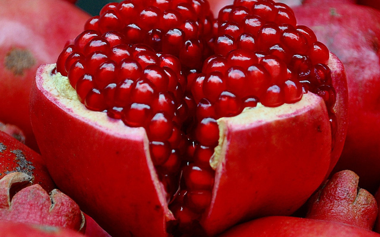 food, fruits, pomegranates, red