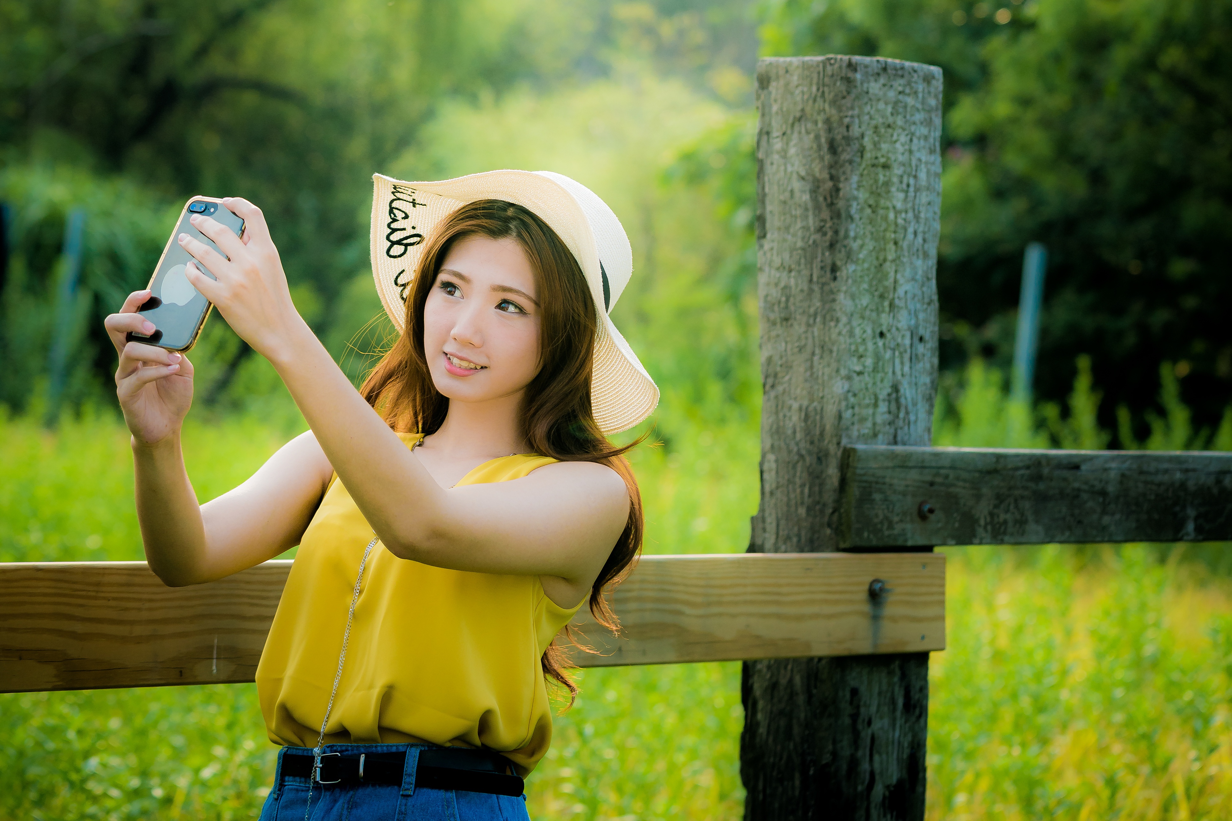 Download mobile wallpaper Hat, Brunette, Selfie, Model, Women, Asian, Long Hair for free.