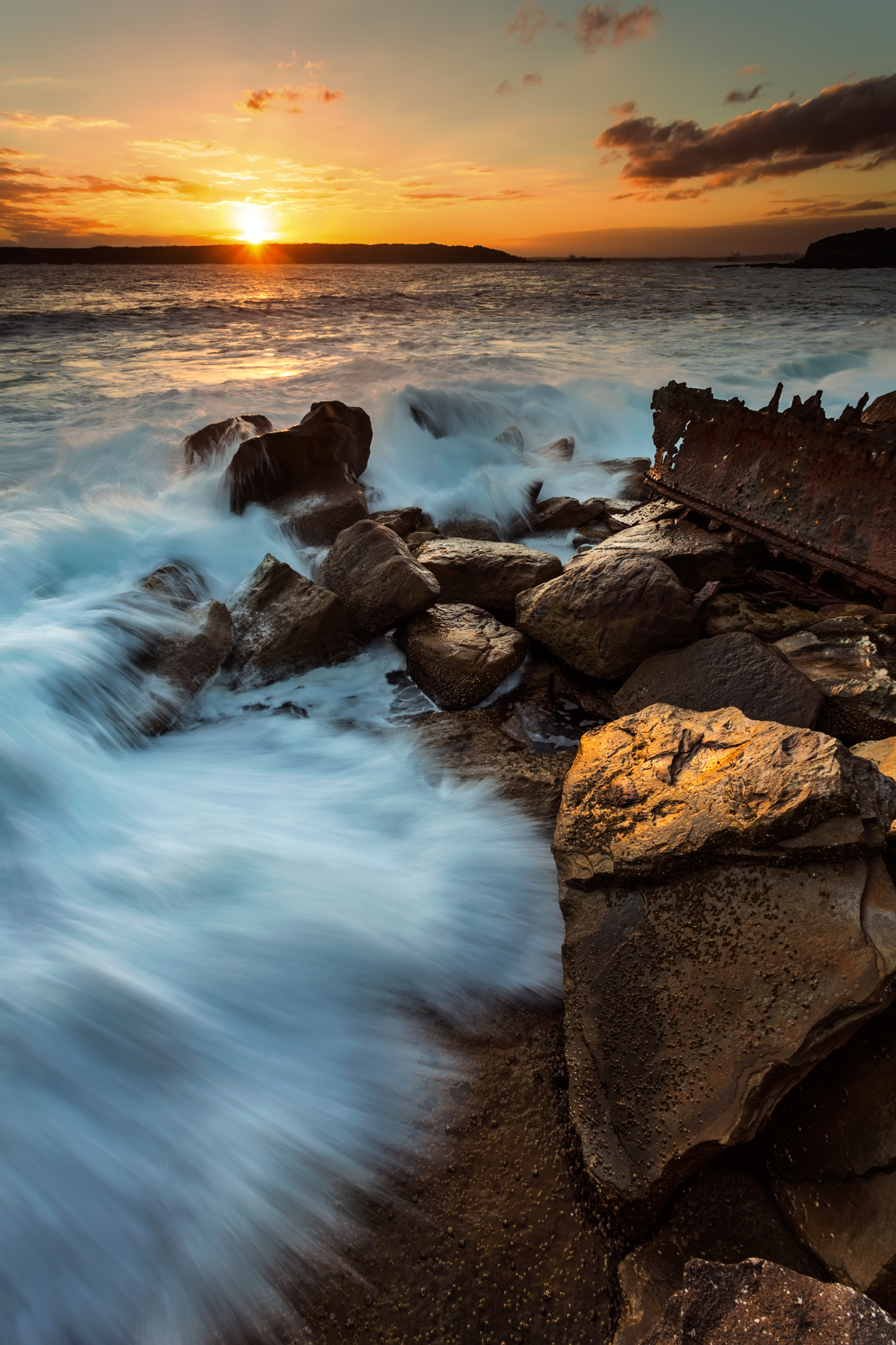 Free download wallpaper Sunset, Stones, Surf, Nature, Ocean, Waves on your PC desktop