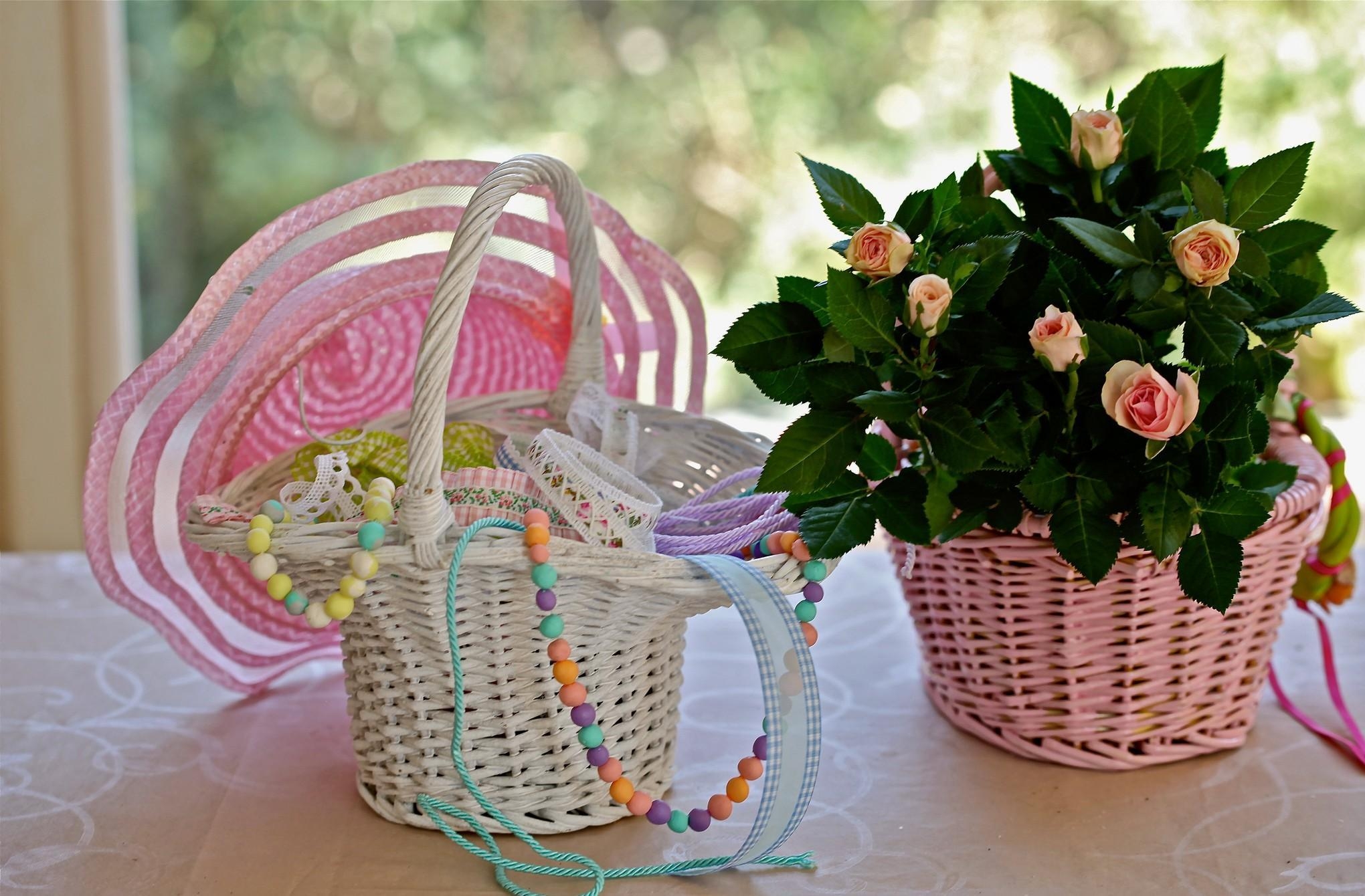 flowers, roses, beads, tape, basket, hat, baskets, braid