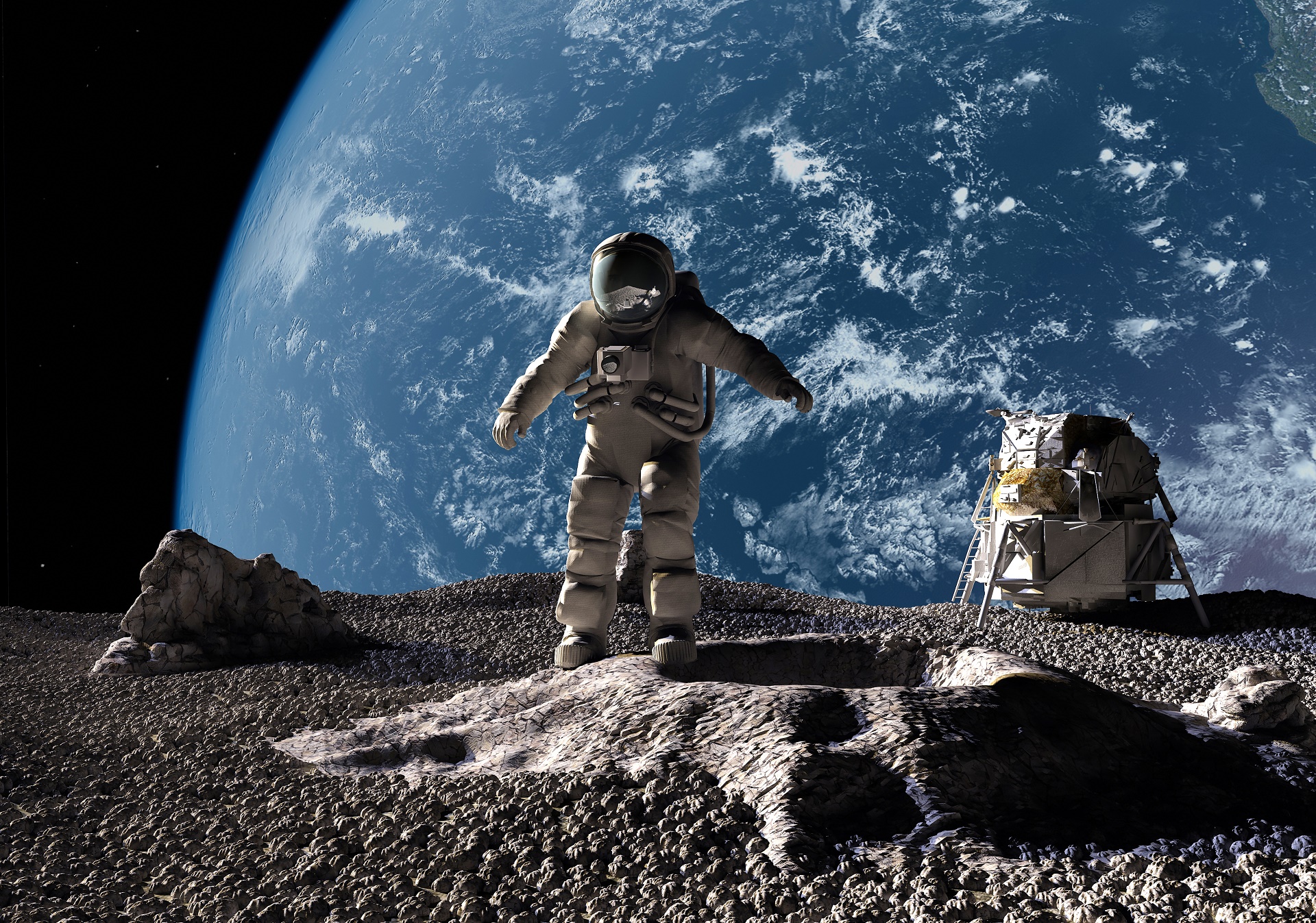 Скачать обои бесплатно Луна, Астронавт, Научная Фантастика картинка на рабочий стол ПК