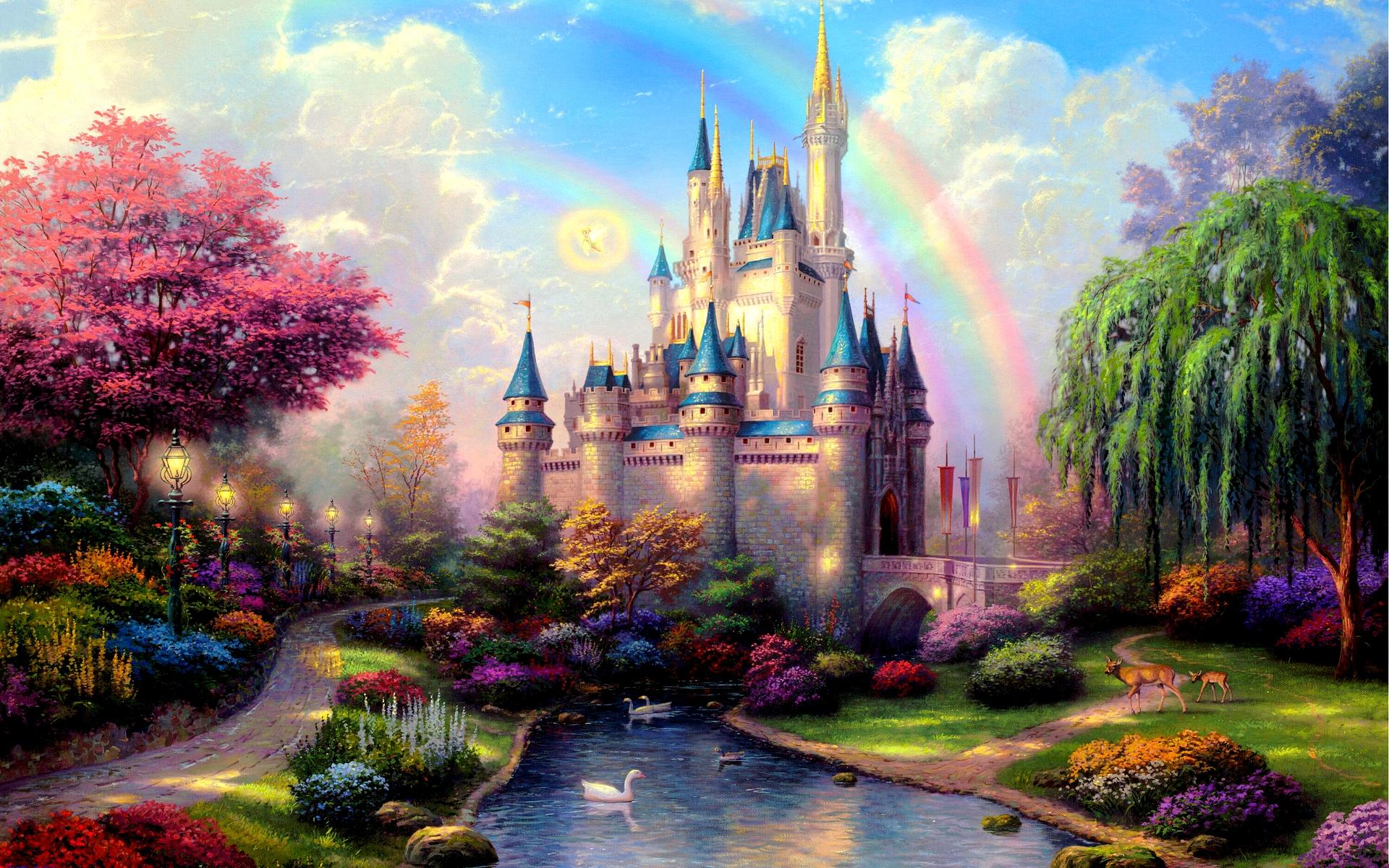378289 завантажити картинку фантазія, замок, кущ, замок попелюшки, барвистий, річка, лебідь, дерево, замки - шпалери і заставки безкоштовно