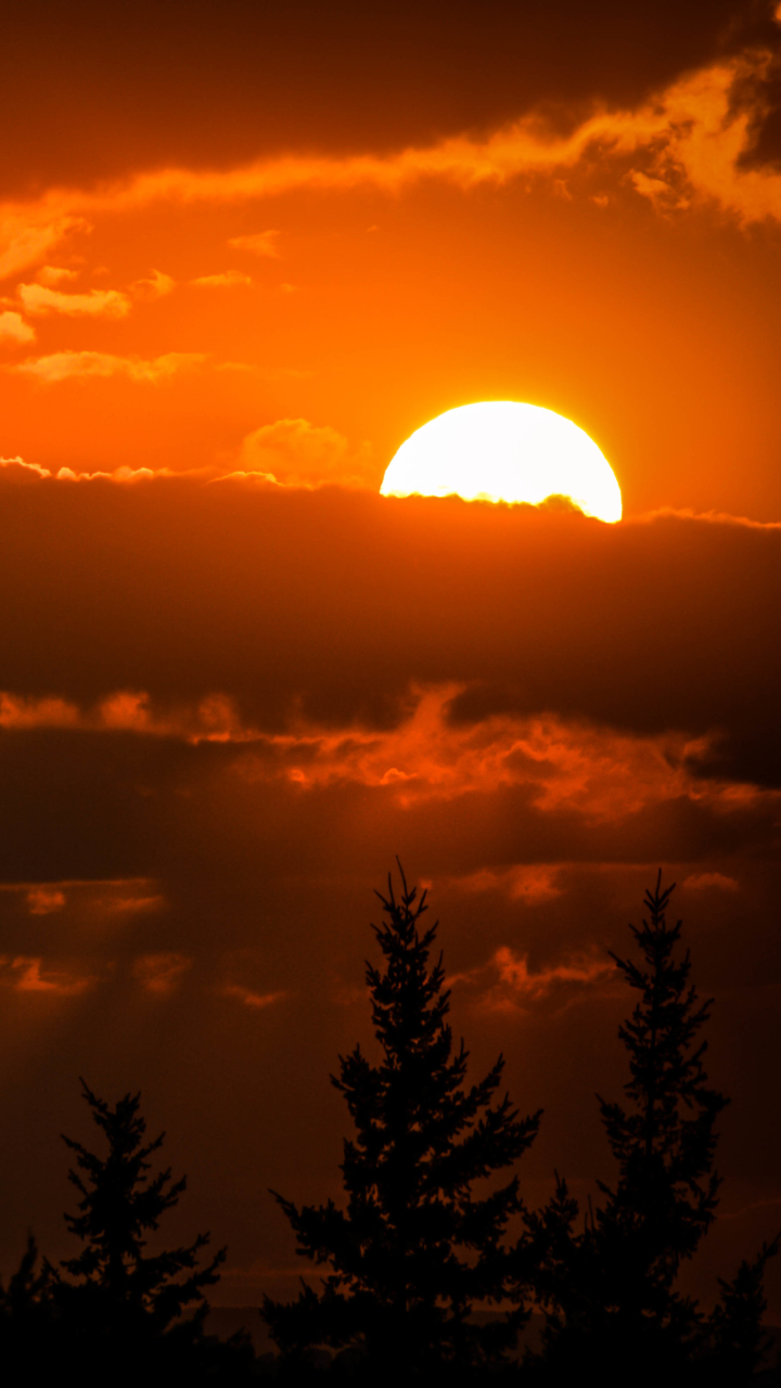 Descarga gratuita de fondo de pantalla para móvil de Cielo, Sol, Silueta, Atardecer, Tierra/naturaleza, Color Naranja).