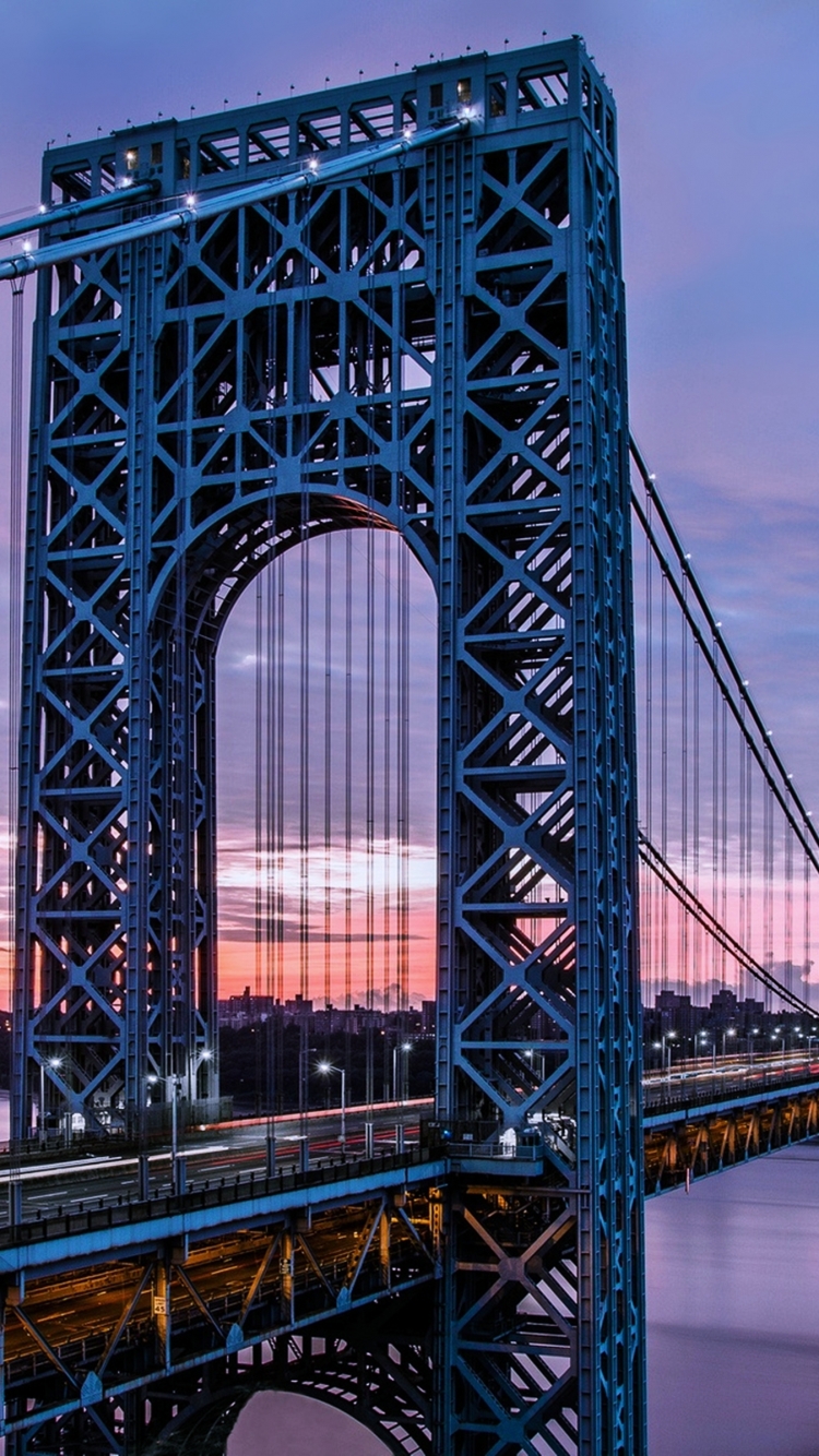 Download mobile wallpaper Bridges, Night, Usa, Light, Bridge, River, Man Made, George Washington Bridge for free.