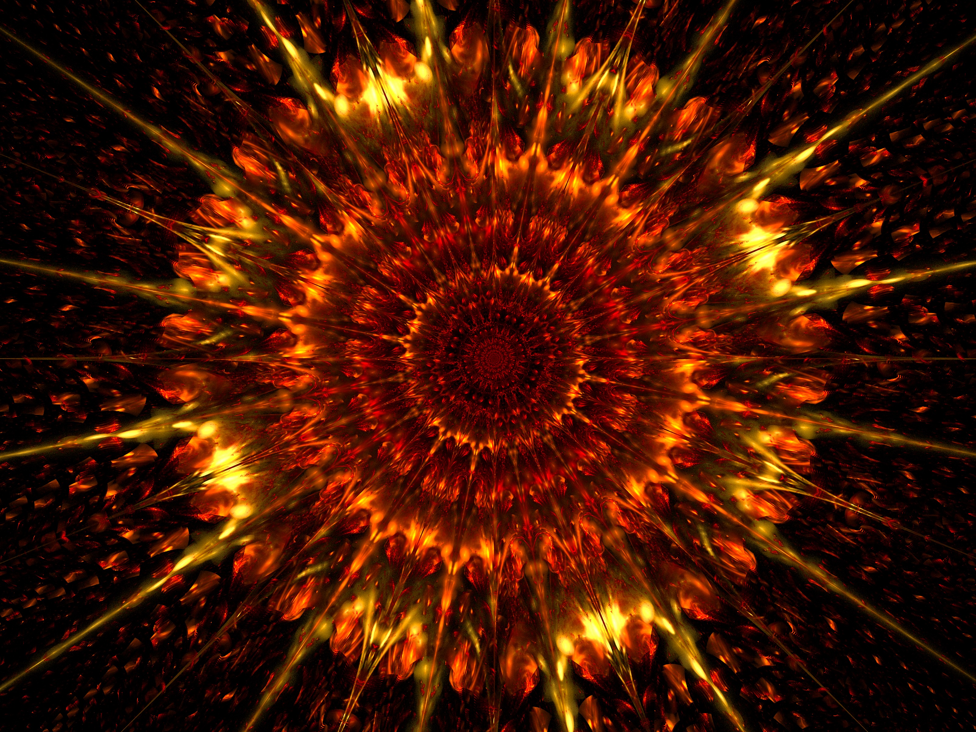 Download mobile wallpaper Beams, Fiery, Rays, Circles, Fractal, Abstract for free.