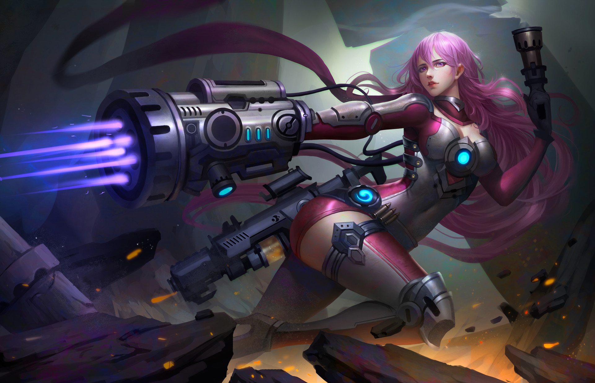 Download mobile wallpaper Weapon, Sci Fi, Pink Hair, Long Hair, Women Warrior, Woman Warrior, Pink Eyes for free.