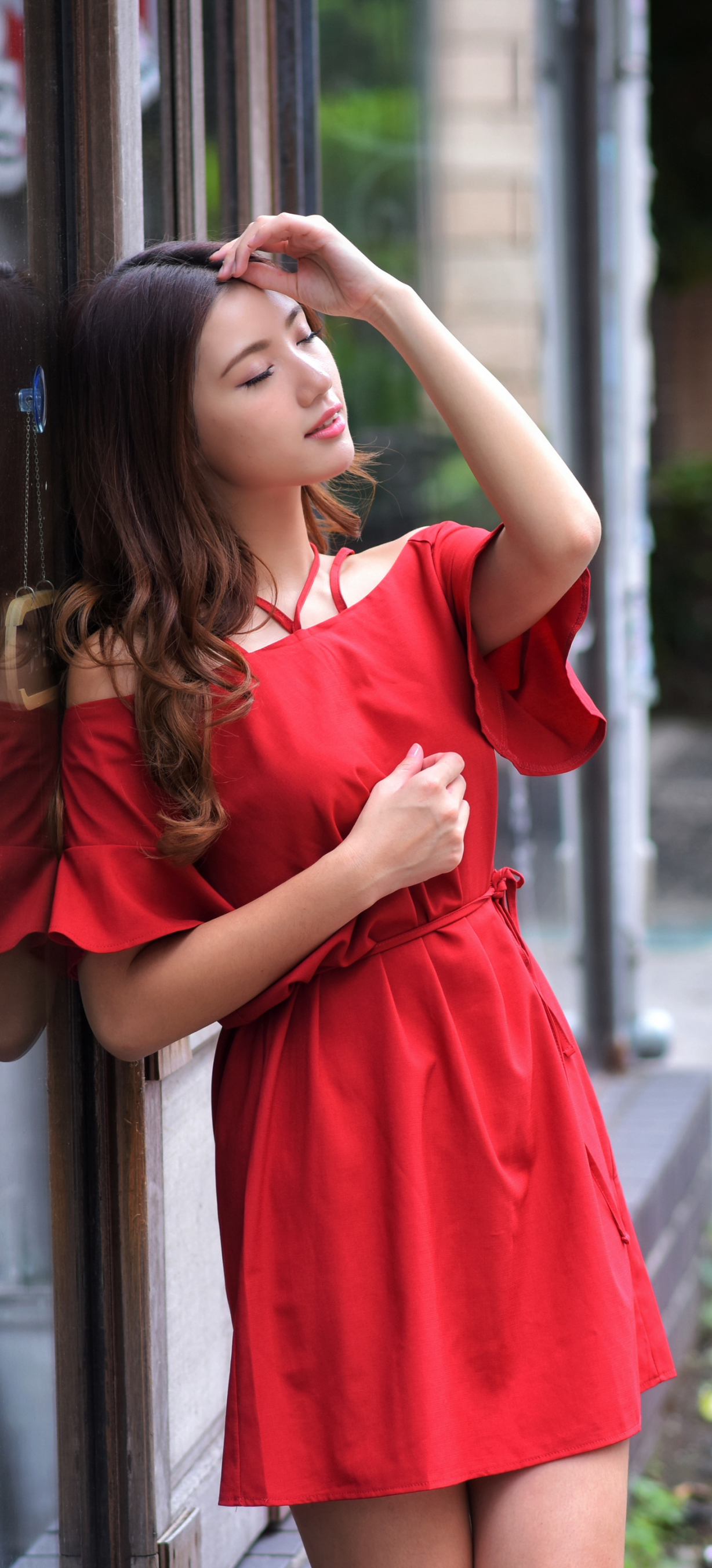 Download mobile wallpaper Women, Asian, Red Dress for free.