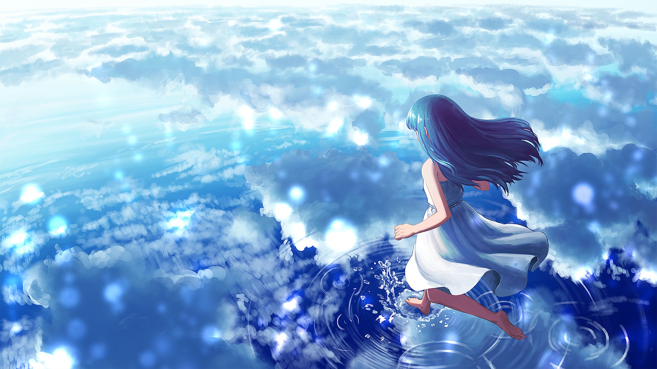 Laden Sie das Wolke, Kleid, Original, Himmel, Blaue Haare, Animes-Bild kostenlos auf Ihren PC-Desktop herunter