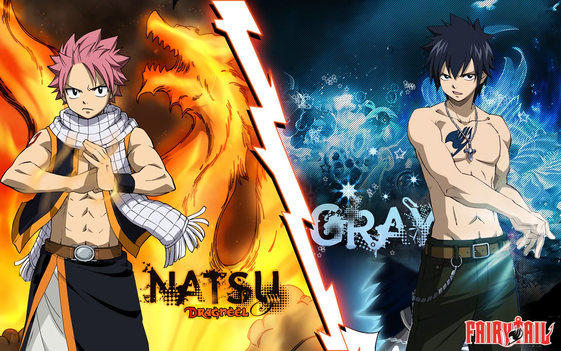 Download mobile wallpaper Anime, Fire, Ice, Fairy Tail, Natsu Dragneel, Gray Fullbuster for free.