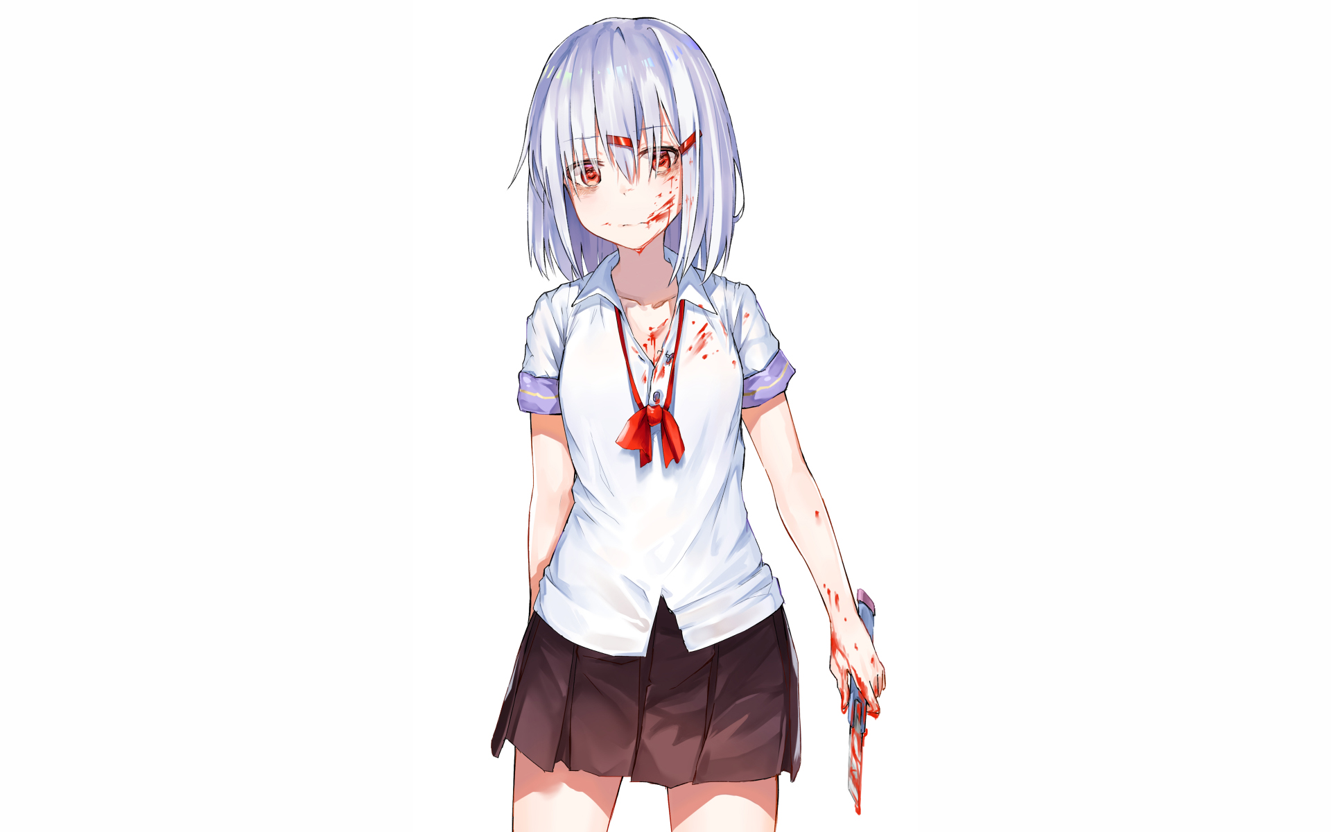 Free download wallpaper Anime, Blood, Dress, Knife, Original, Red Eyes, White Hair on your PC desktop