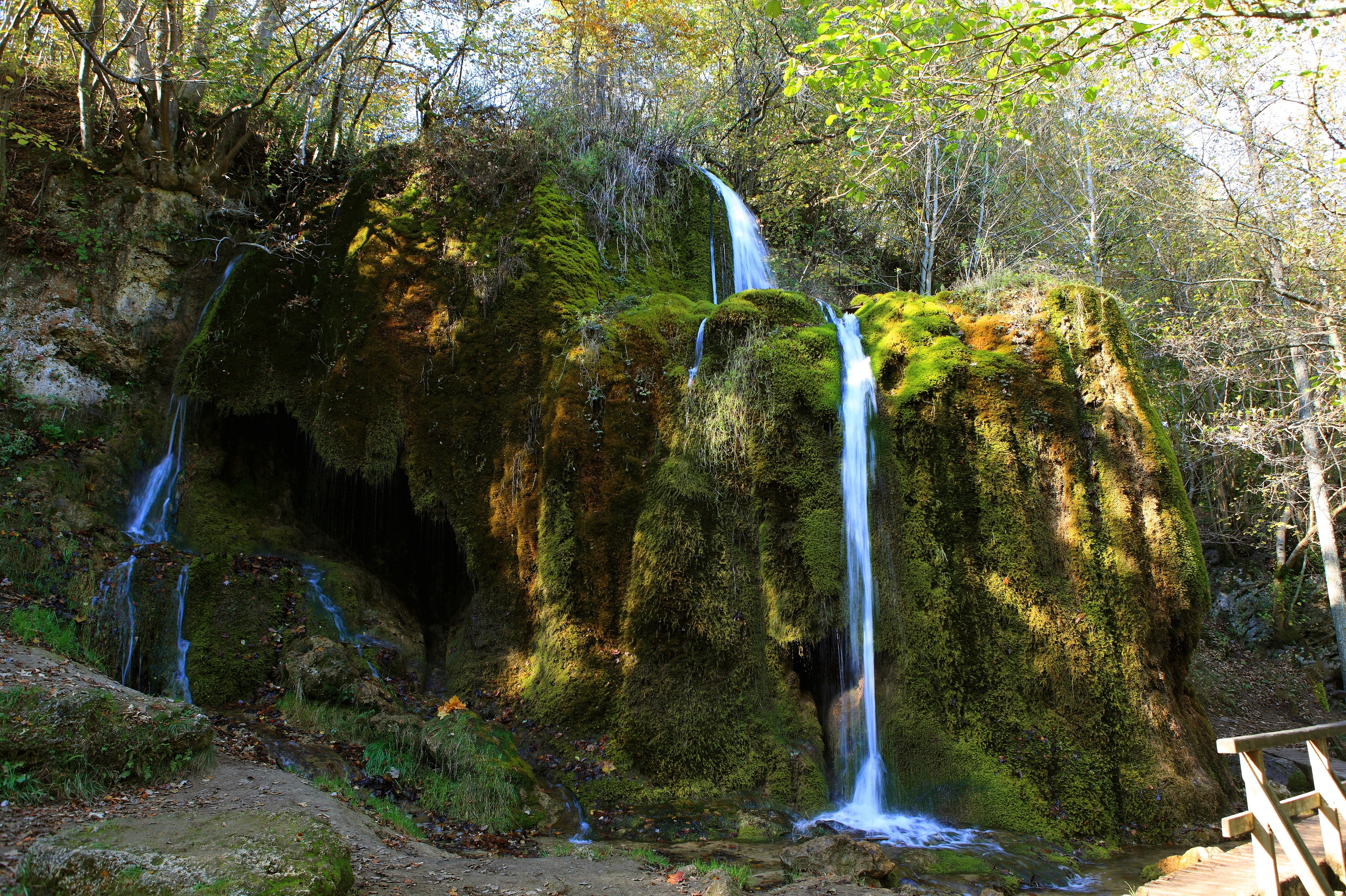 germany, nature, rock, waterfall, forest, break, precipice, moss Full HD