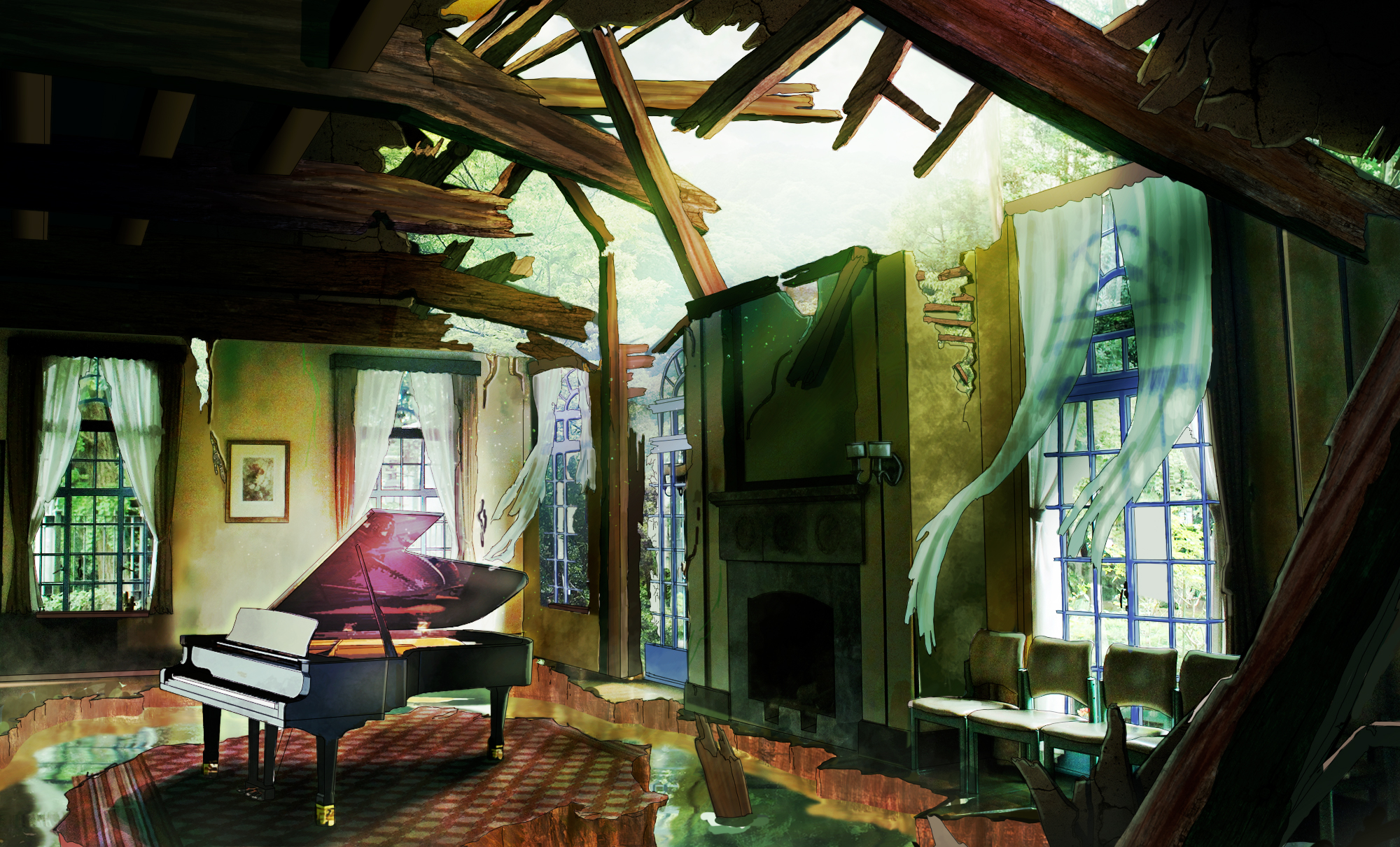 Free download wallpaper Anime, Piano, Room on your PC desktop