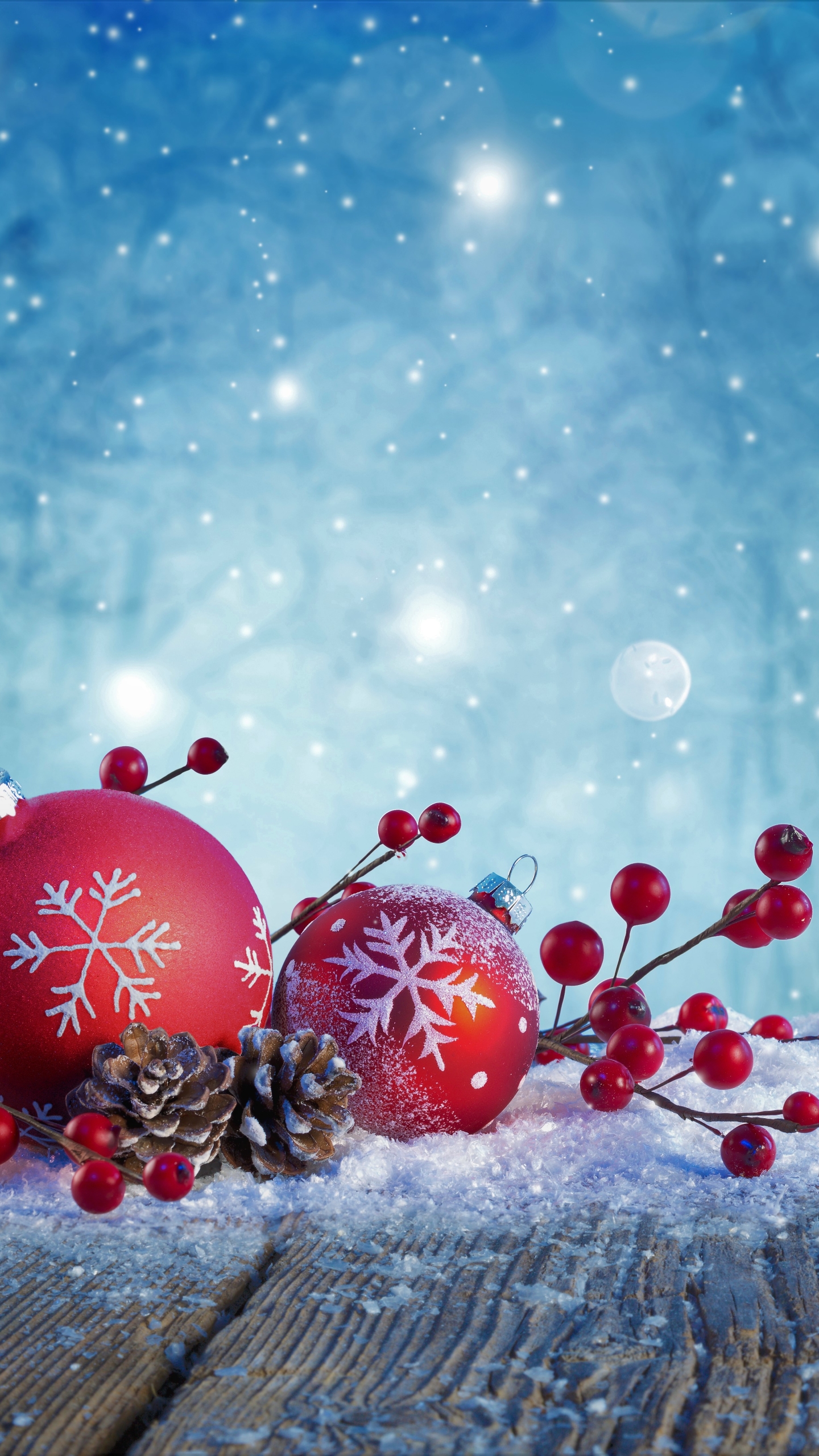 Handy-Wallpaper Feiertage, Schnee, Weihnachten, Beere, Frucht, Weihnachtsschmuck, Schneefall, Tannenzapfen kostenlos herunterladen.