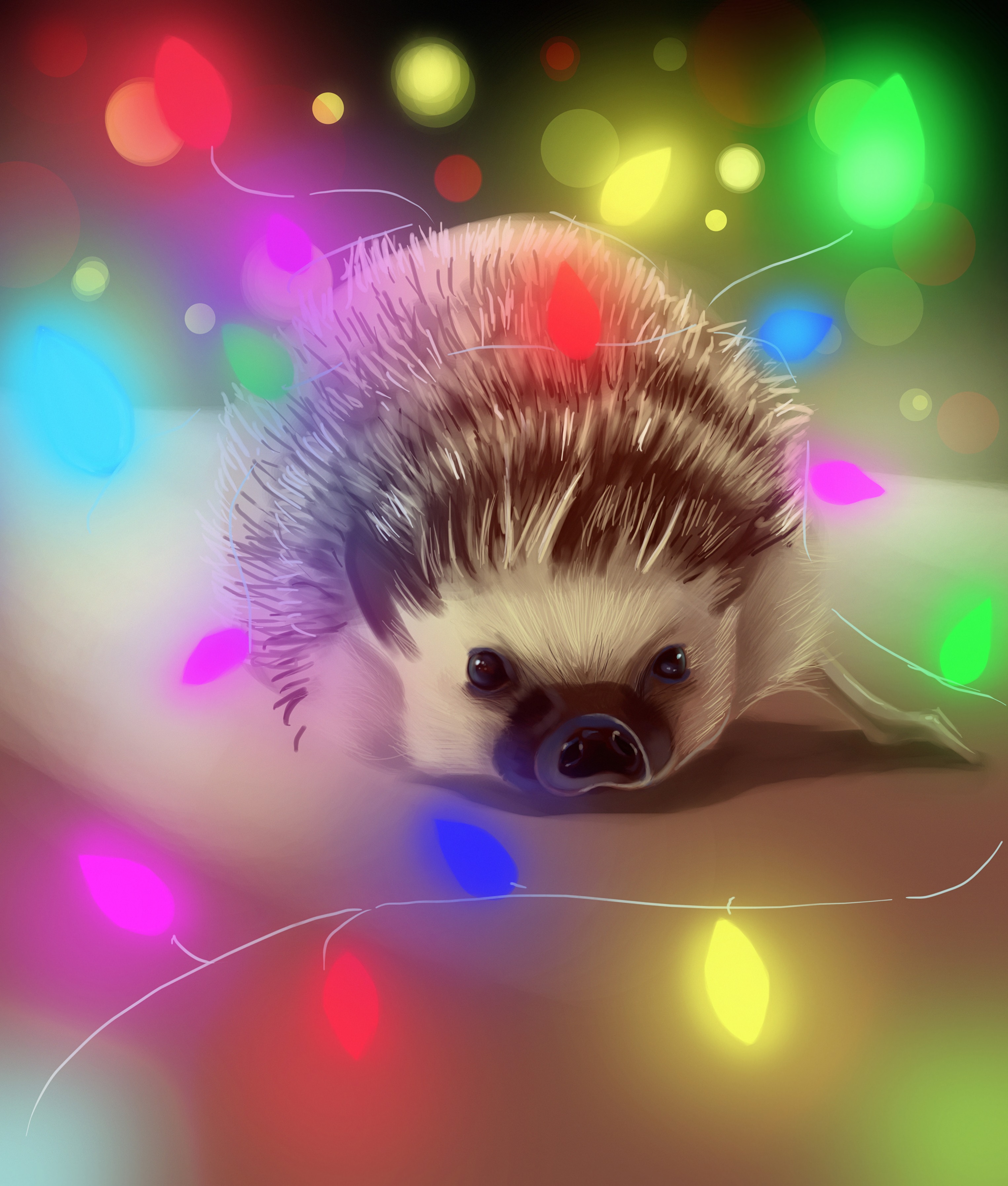 hedgehog, multicolored, art, glare, motley, garland