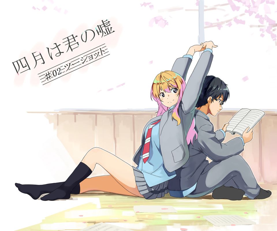 Laden Sie das Animes, Kousei Arima, Kaori Miyazono, Ihre Lüge Im April-Bild kostenlos auf Ihren PC-Desktop herunter