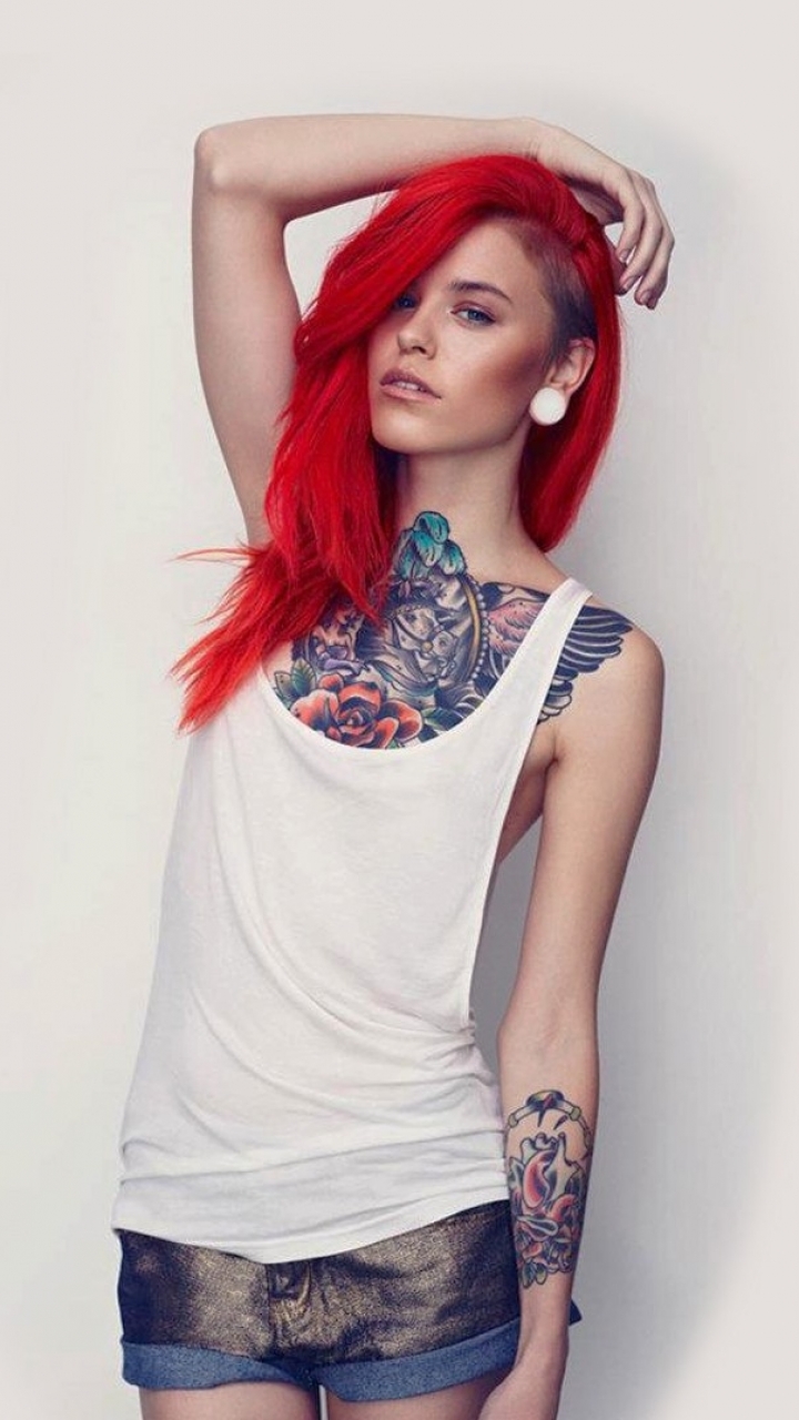 Download mobile wallpaper Redhead, Tattoo, Model, Women, Sensual, Suicide Girls for free.