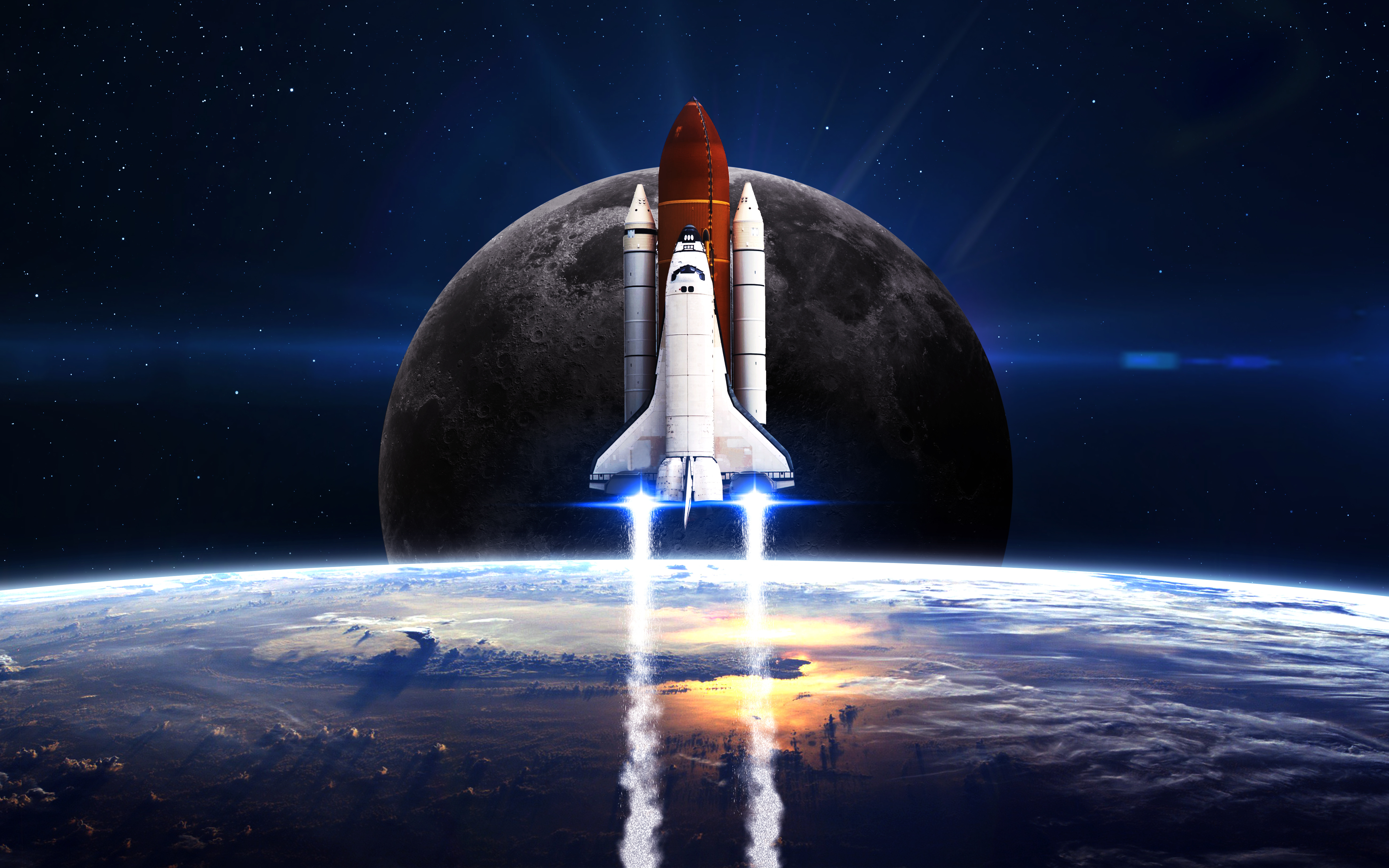 PCデスクトップに月, スペース, Sf, 乗り物, スペースシャトル画像を無料でダウンロード