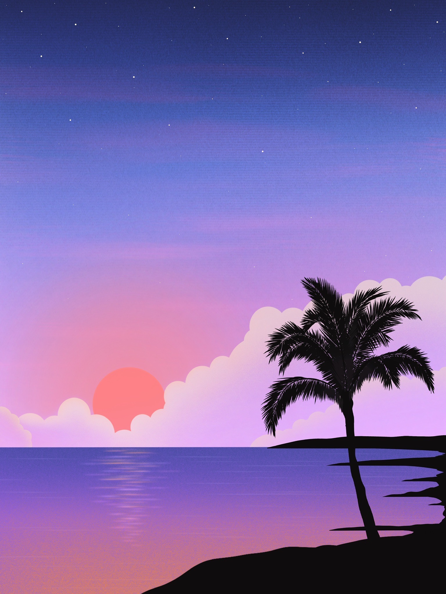 Download mobile wallpaper Palm, Sea, Sunset, Island, Art for free.