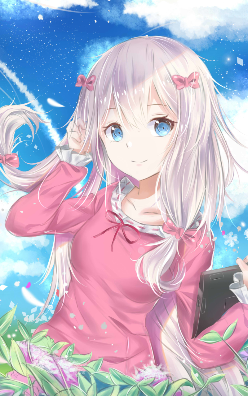 Téléchargez des papiers peints mobile Yeux Bleus, Animé, Cheveux Blancs, Eromanga Sensei, Sagiri Izumi gratuitement.