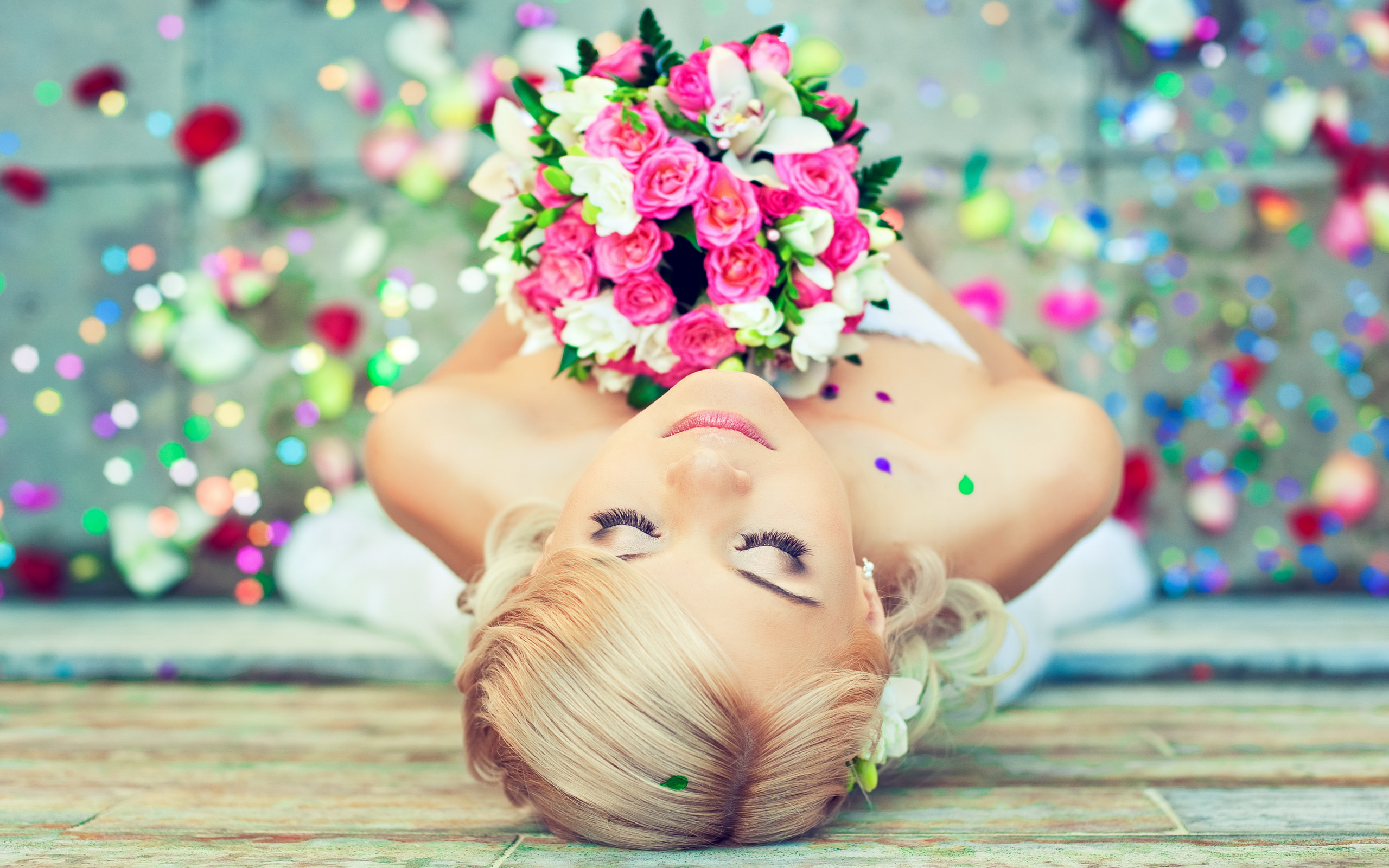 women, bride, bouquet, flower, mood