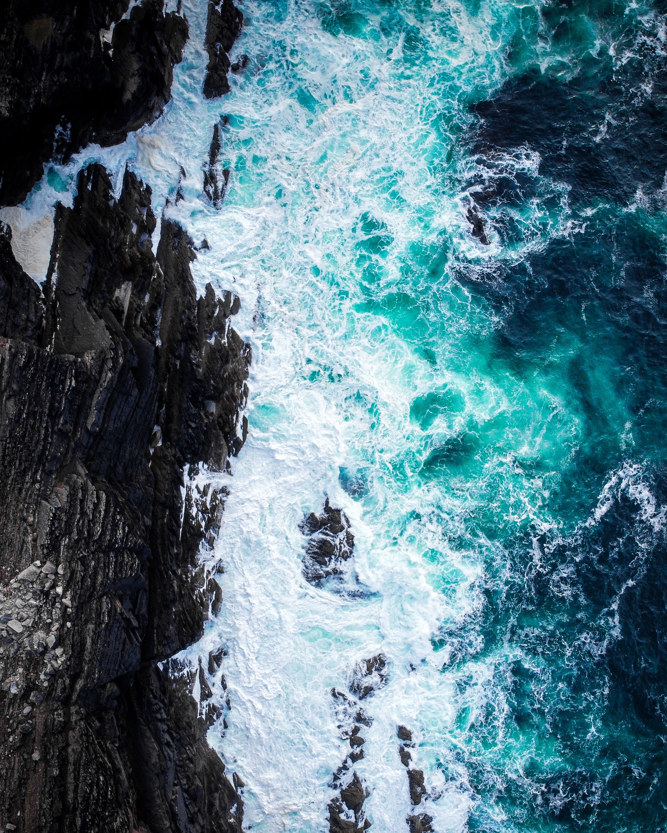 Download mobile wallpaper Foam, Rocks, Surf, Coast, Nature, View From Above for free.