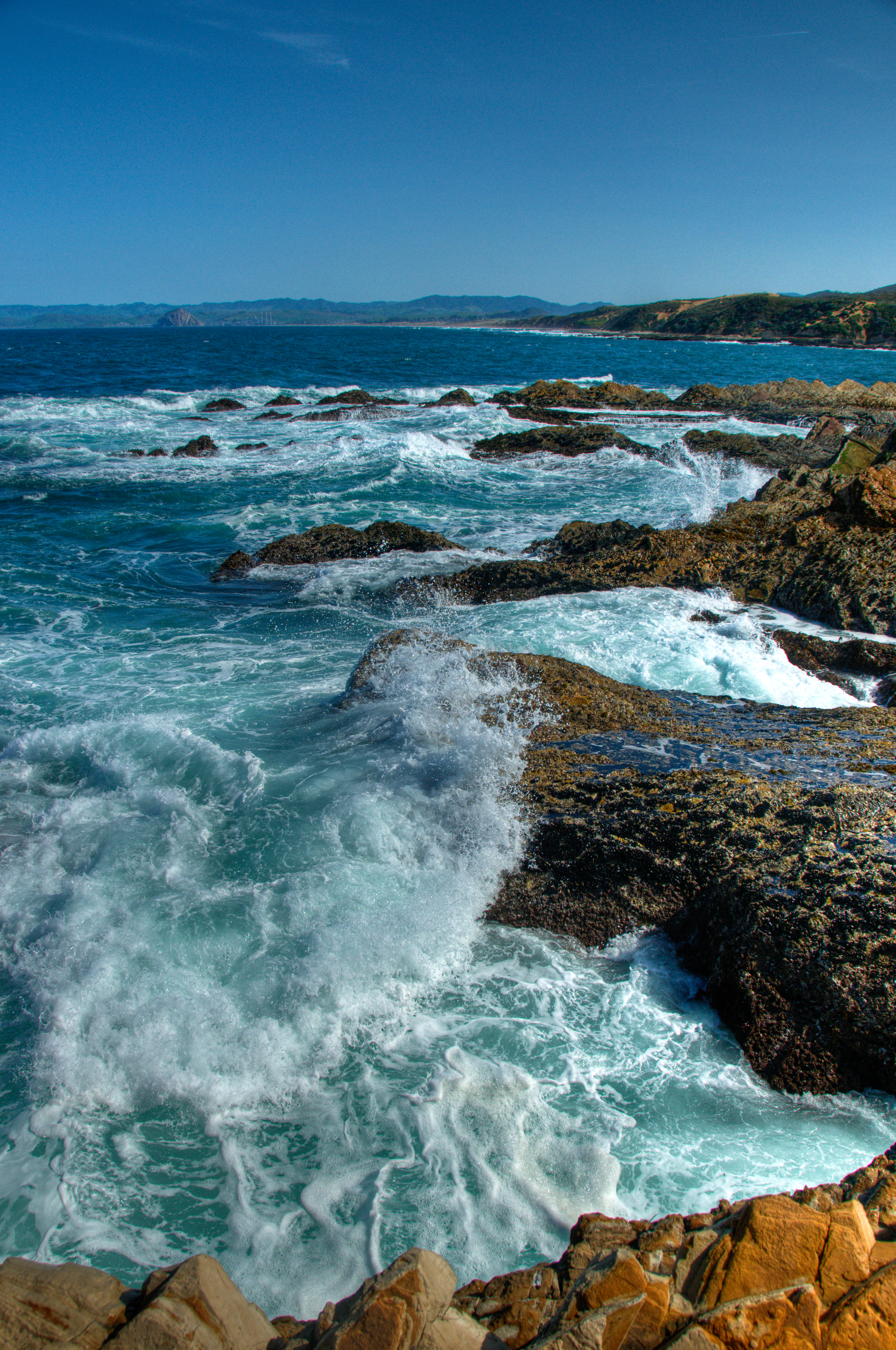 nature, sea, waves, rocks, shore, bank, spray