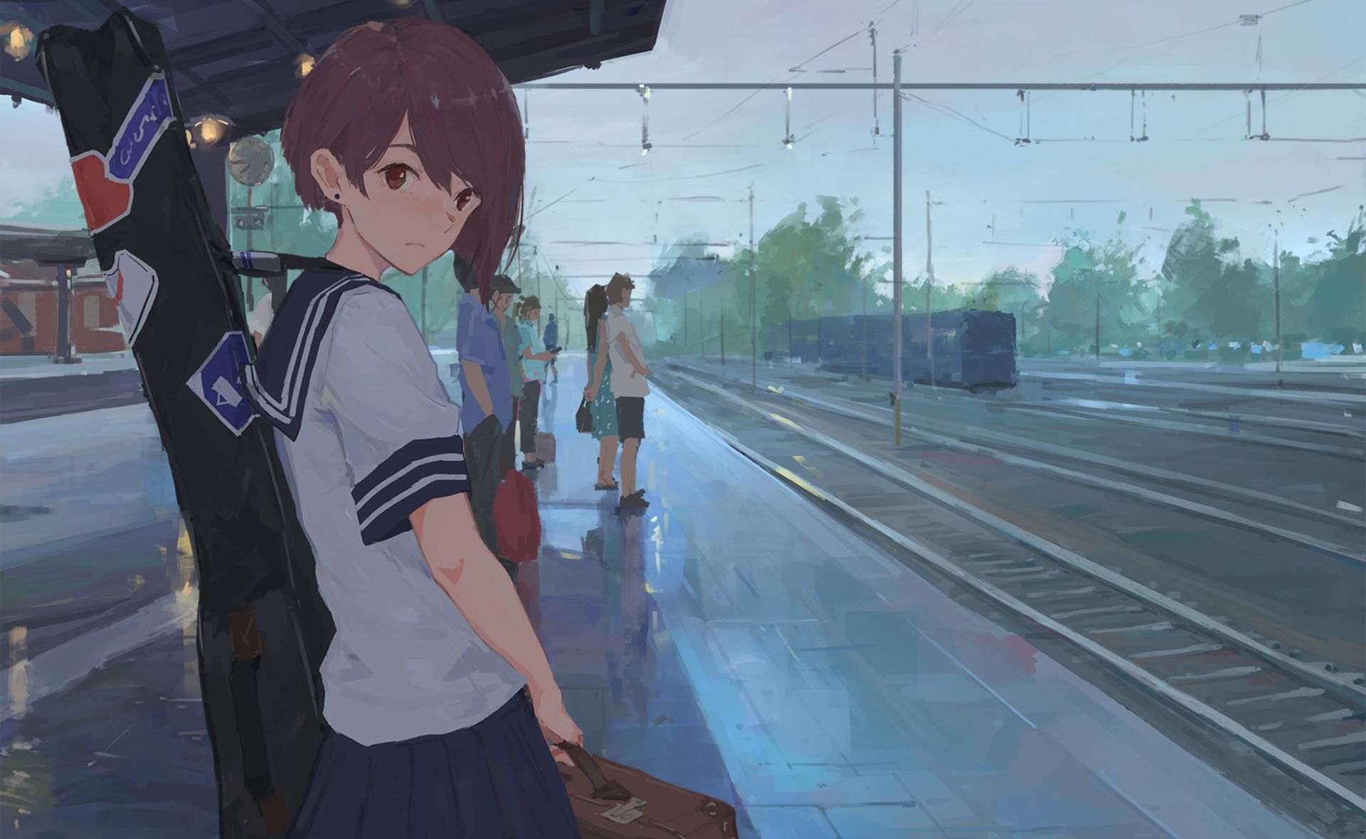 Download mobile wallpaper Anime, Girl, Train Station for free.