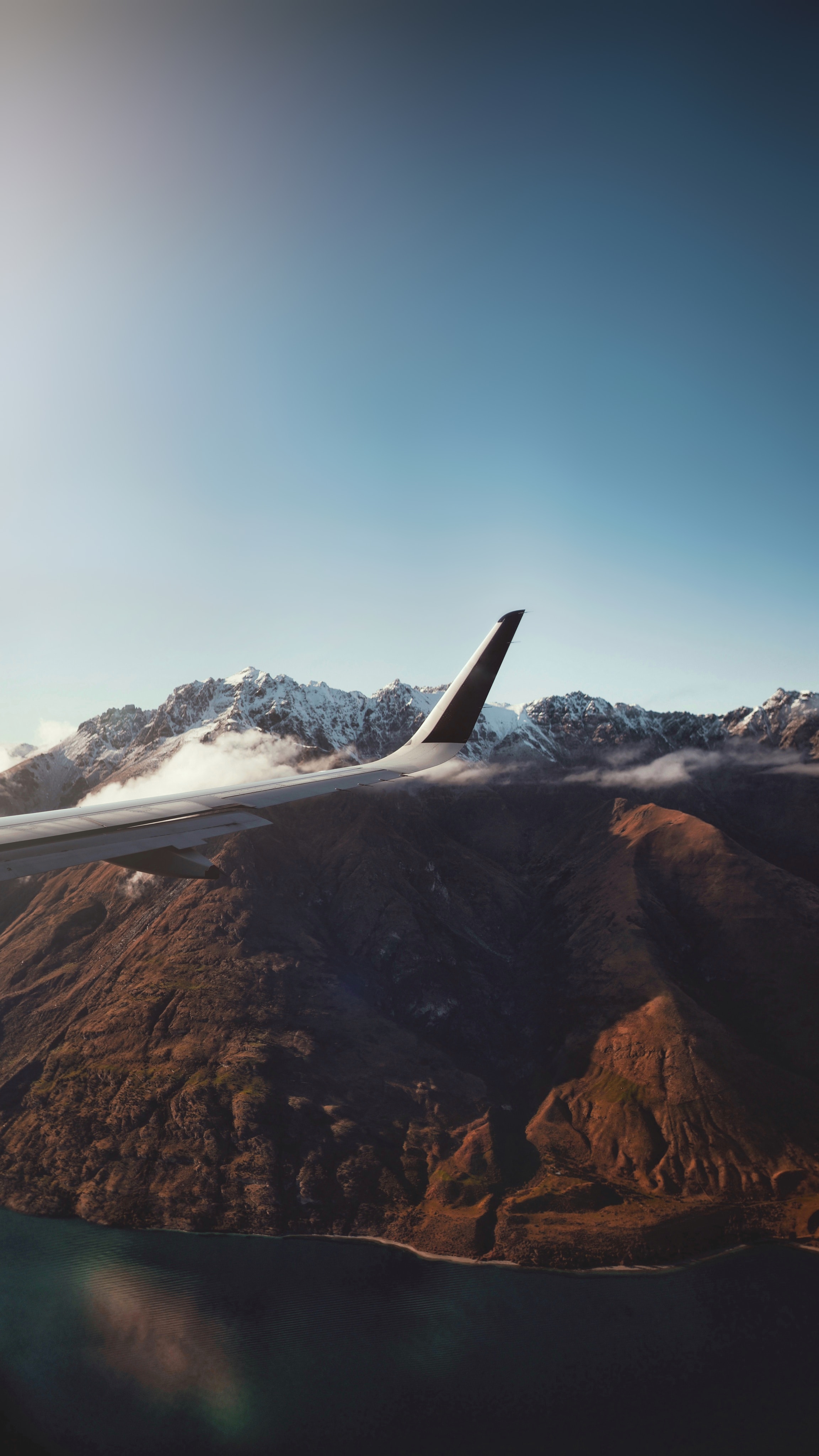 plane, nature, mountains, height, wing, airplane, view