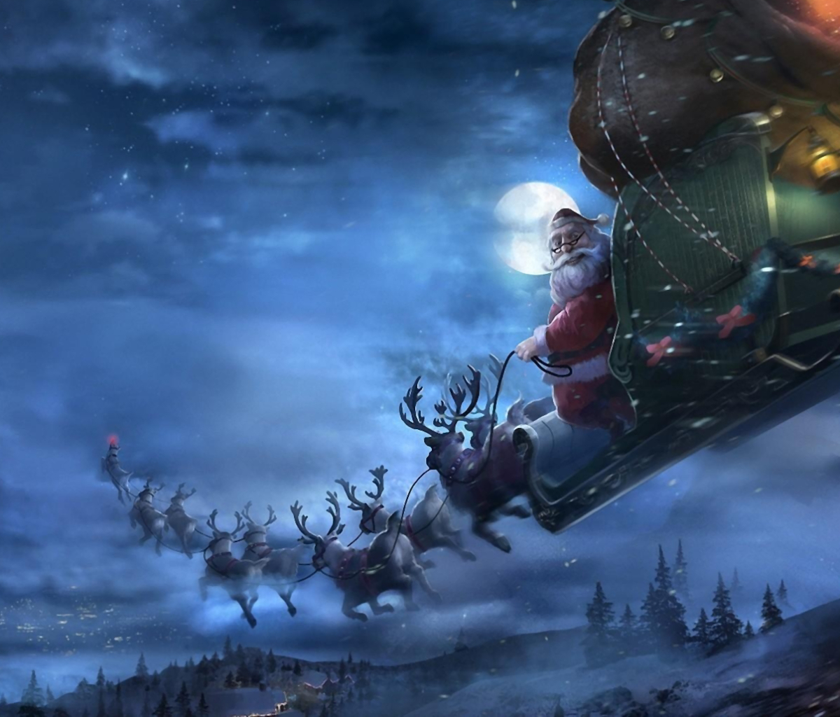 Download mobile wallpaper Christmas, Holiday, Sleigh, Santa, Reindeer for free.