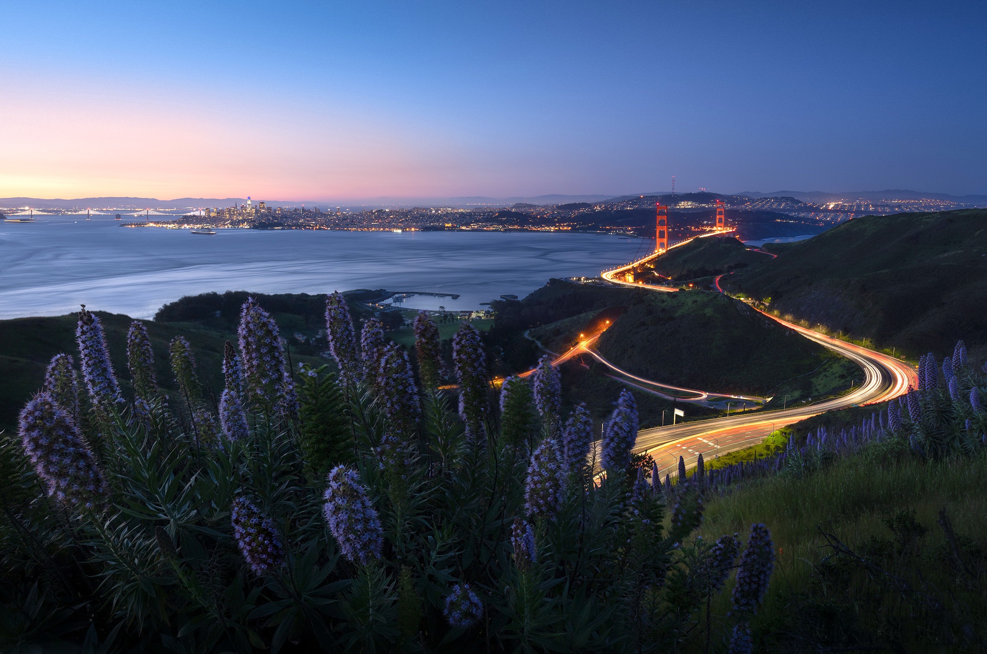 Download mobile wallpaper Landscape, Bridges, Night, Horizon, Golden Gate, Man Made, Time Lapse for free.
