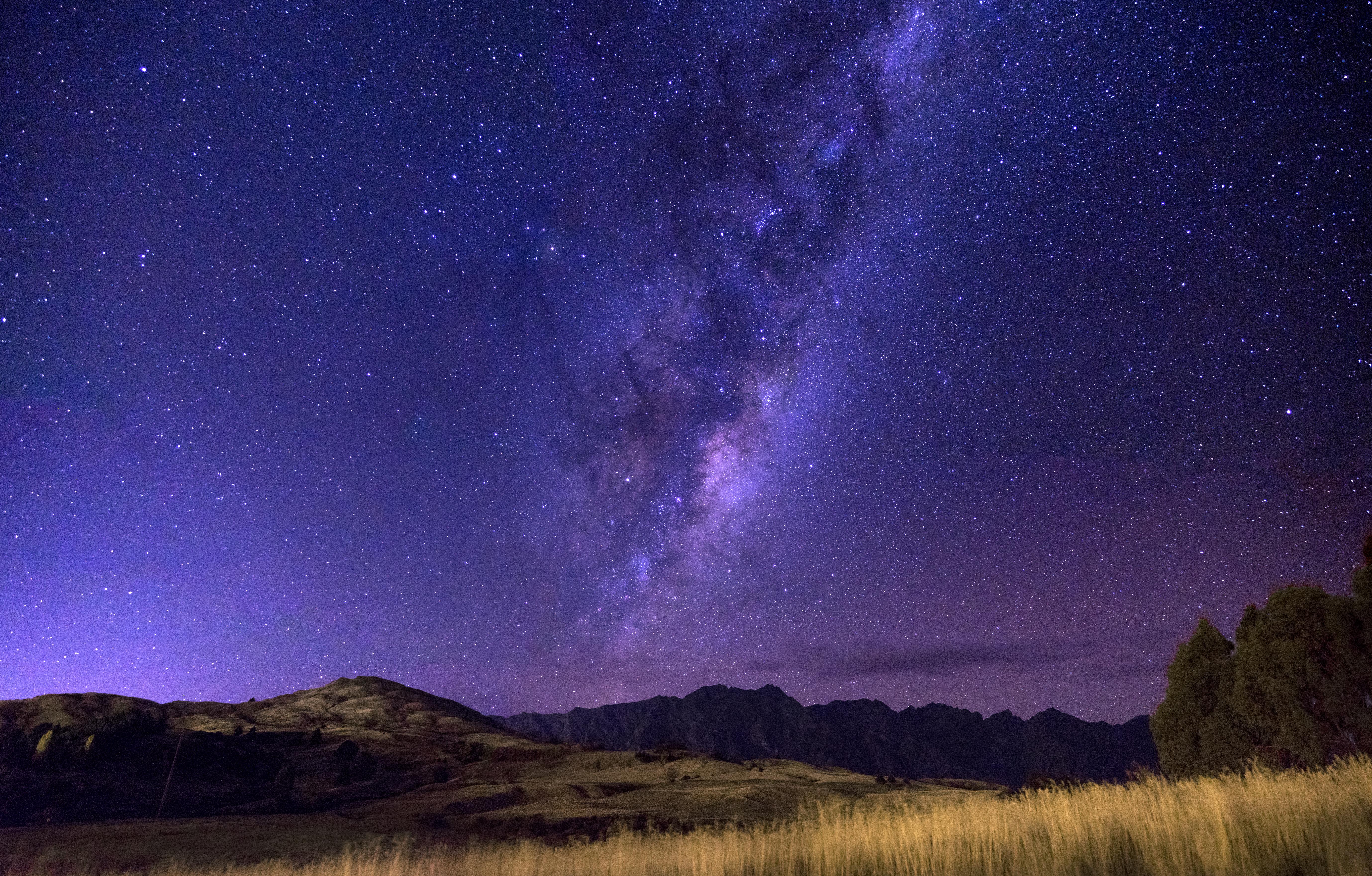 milky way, night, nature, horizon, starry sky, field Smartphone Background