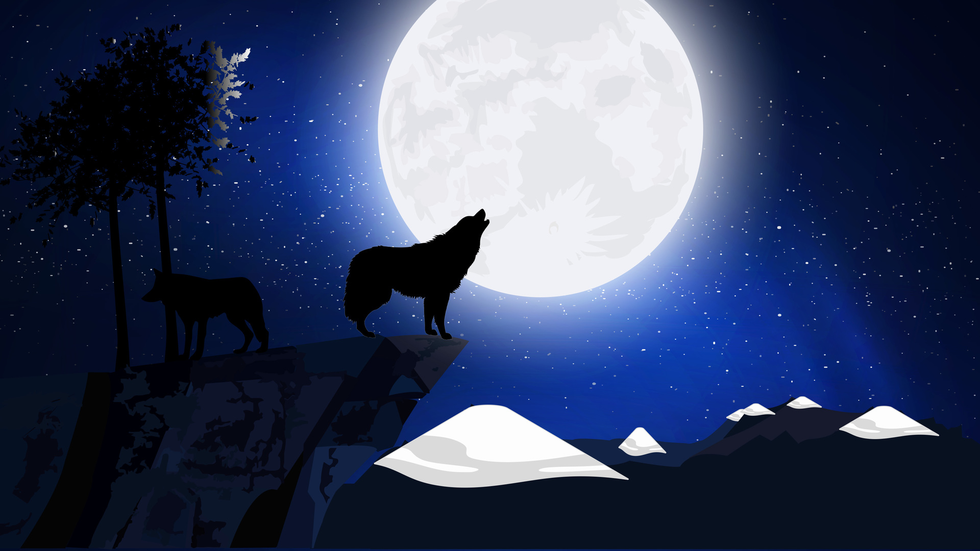 Téléchargez des papiers peints mobile Animaux, Etoiles, Nuit, Lune, Silhouette, Loup, Wolves gratuitement.