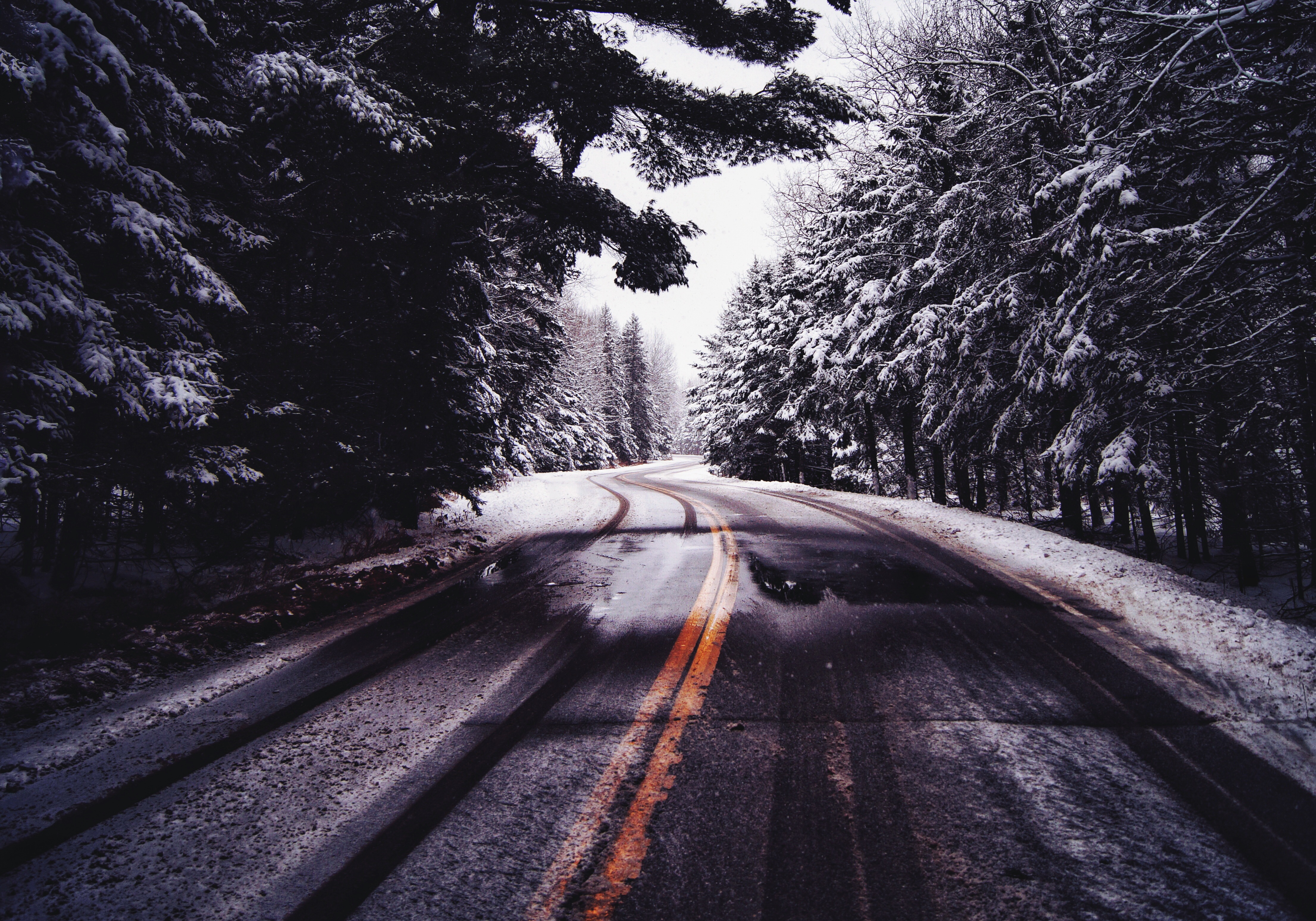 Download mobile wallpaper Winter, Nature, Road, Forest, Man Made for free.