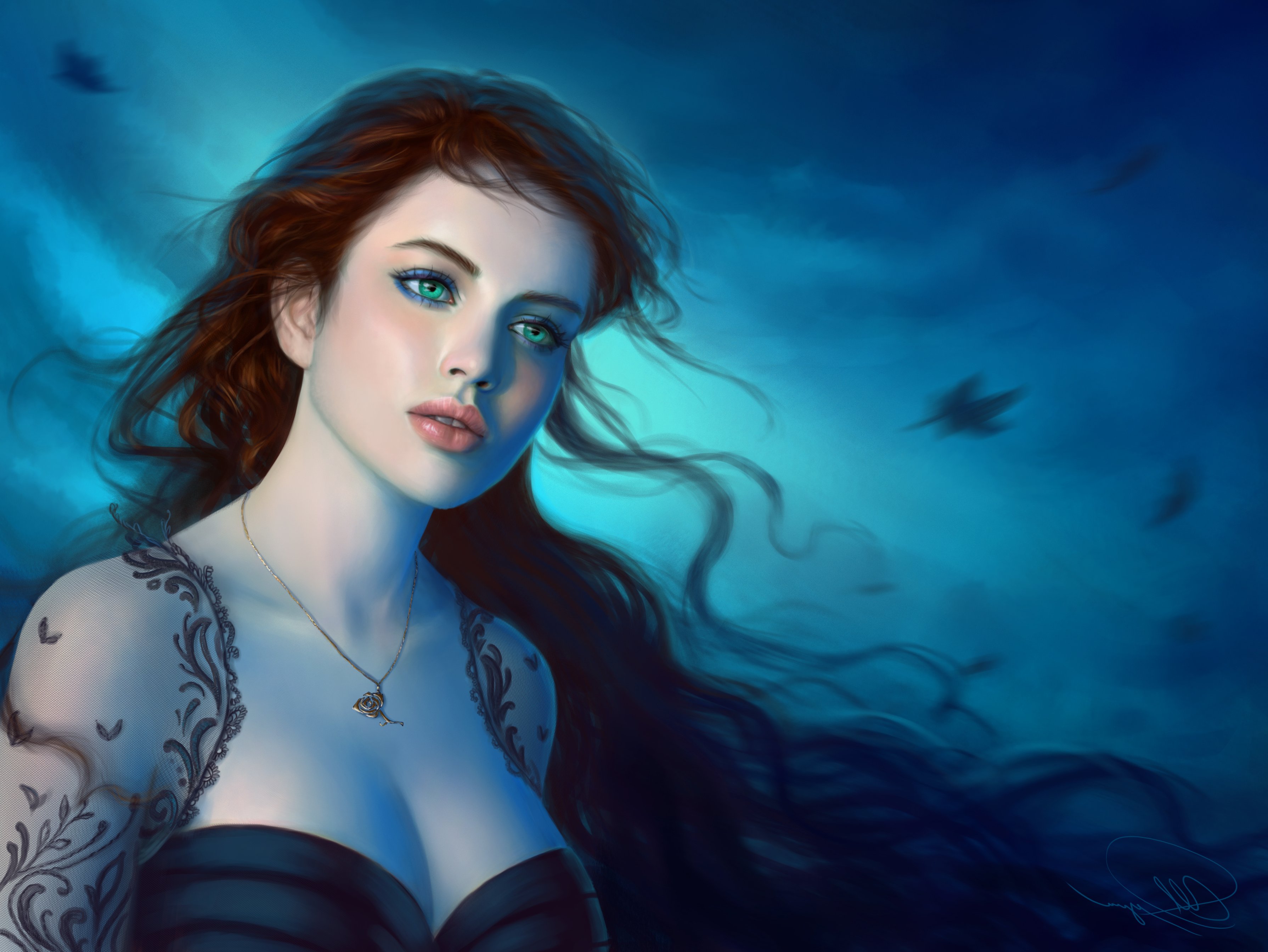 Free download wallpaper Fantasy, Women, Green Eyes, Red Hair on your PC desktop