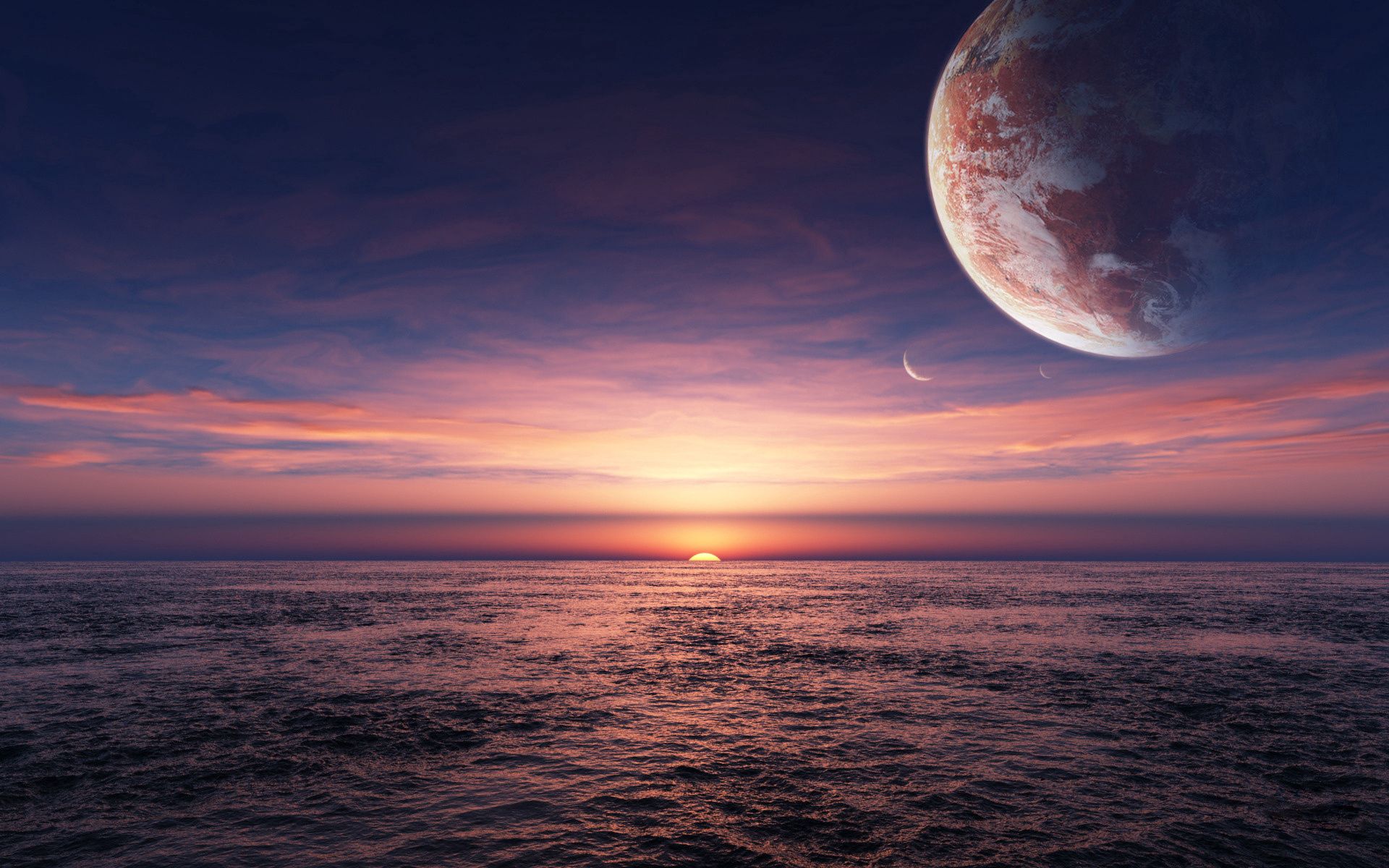 108210 скачать картинку планеты, море, закат, солнце, природа - обои и заставки бесплатно