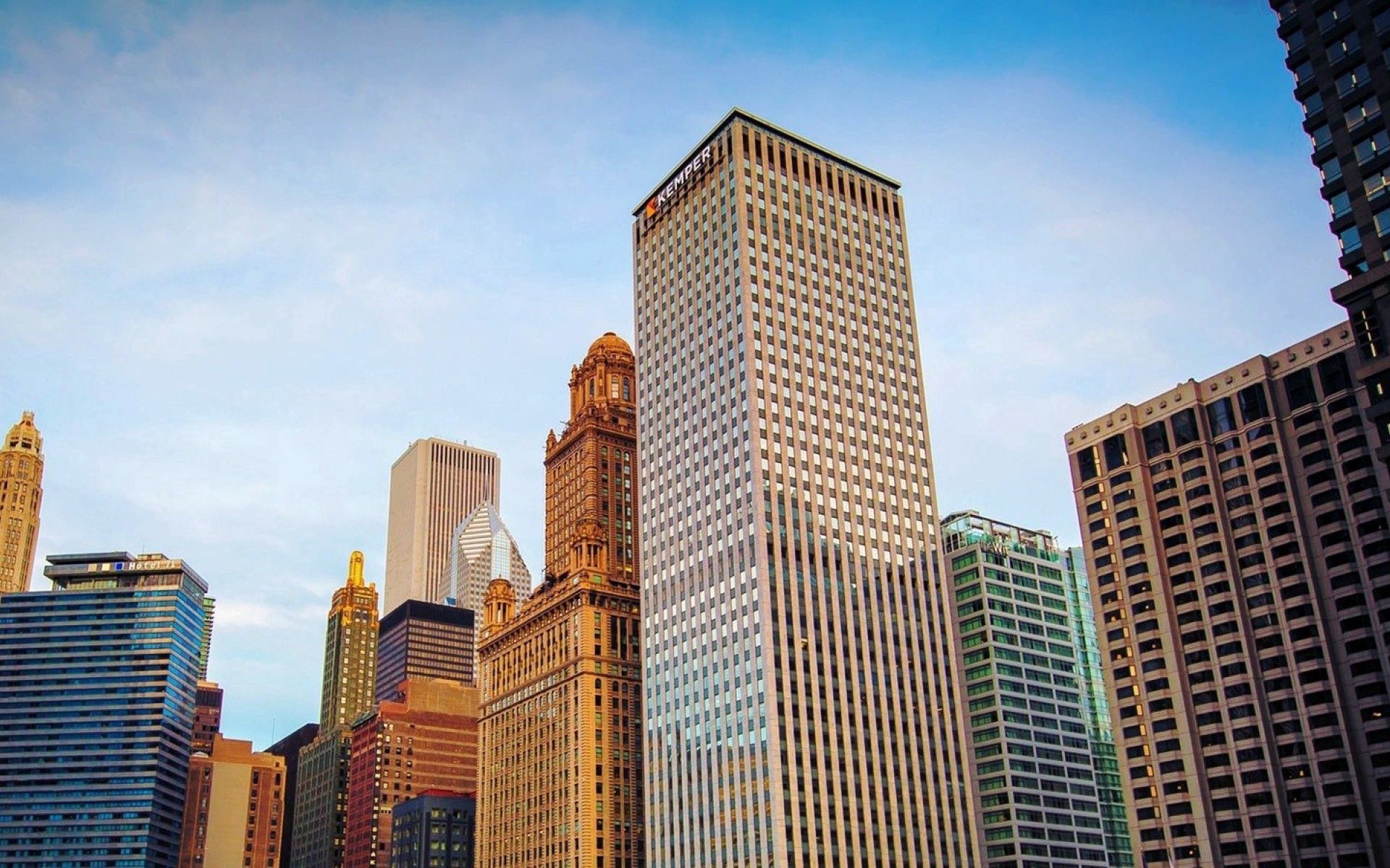 Скачать обои бесплатно Небоскребы, Чикаго, Здания, Города, Небо картинка на рабочий стол ПК
