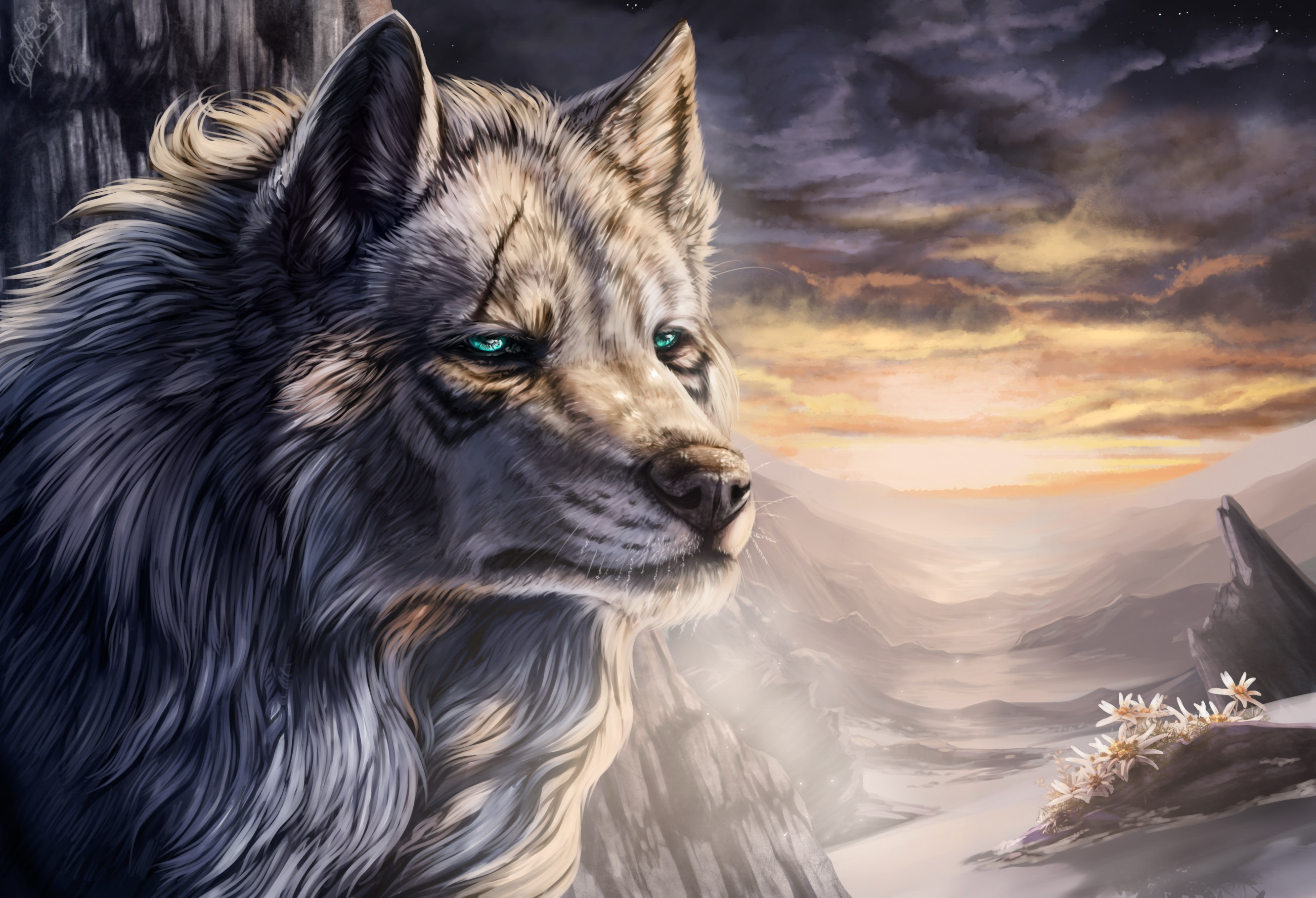 Handy-Wallpaper Landschaft, Fantasie, Wolf, Fantasietiere kostenlos herunterladen.