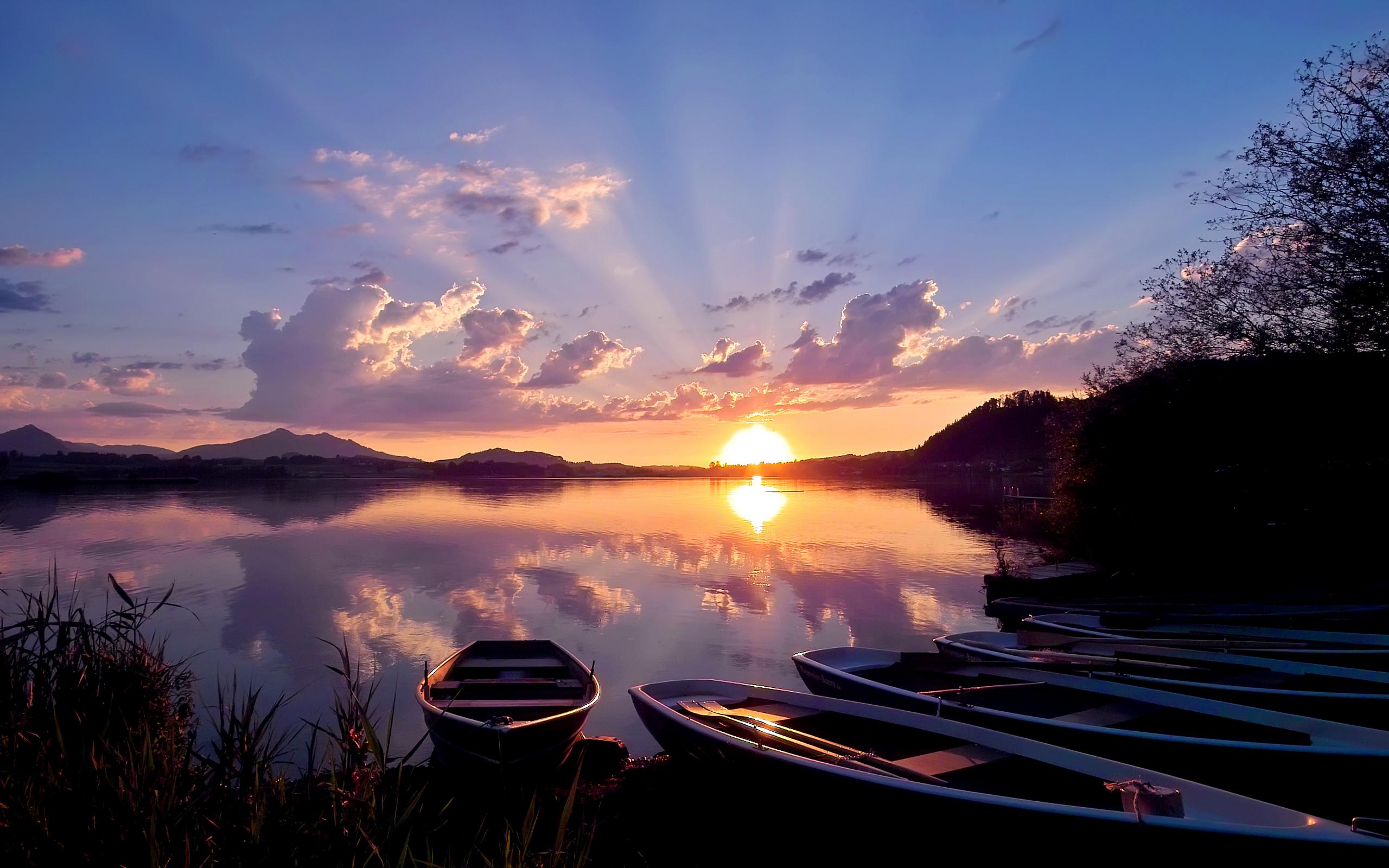 Free download wallpaper Landscape, Sunset, Lake, Boat, Vehicles on your PC desktop