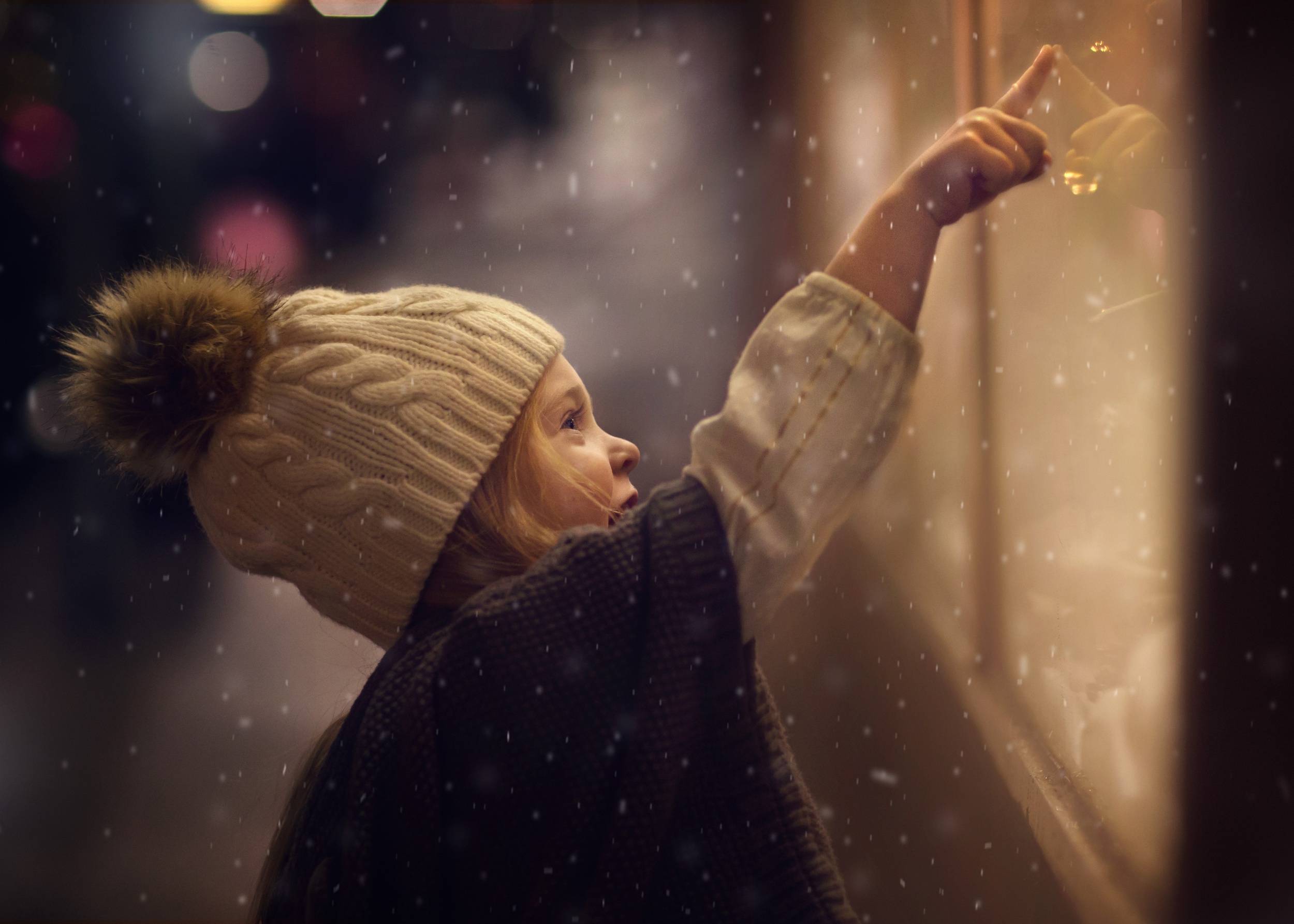 Download mobile wallpaper Winter, Snow, Glass, Mood, Child, Photography for free.