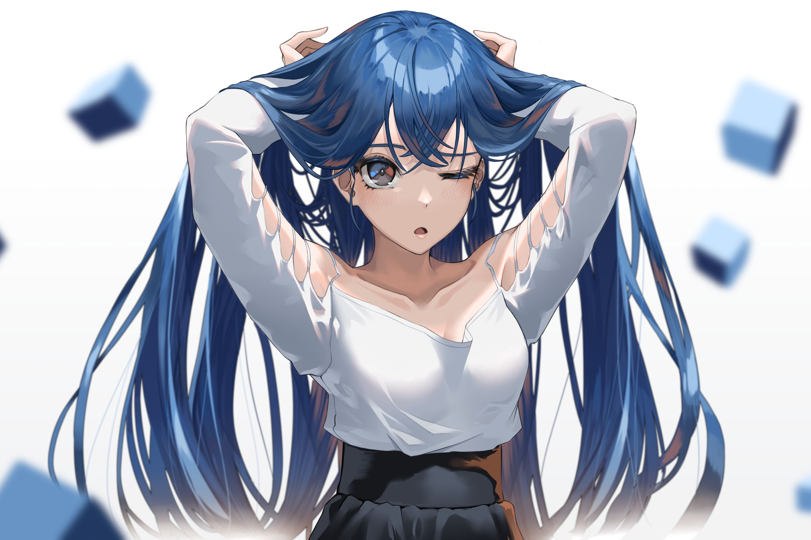 Handy-Wallpaper Mädchen, Blaue Haare, Animes kostenlos herunterladen.