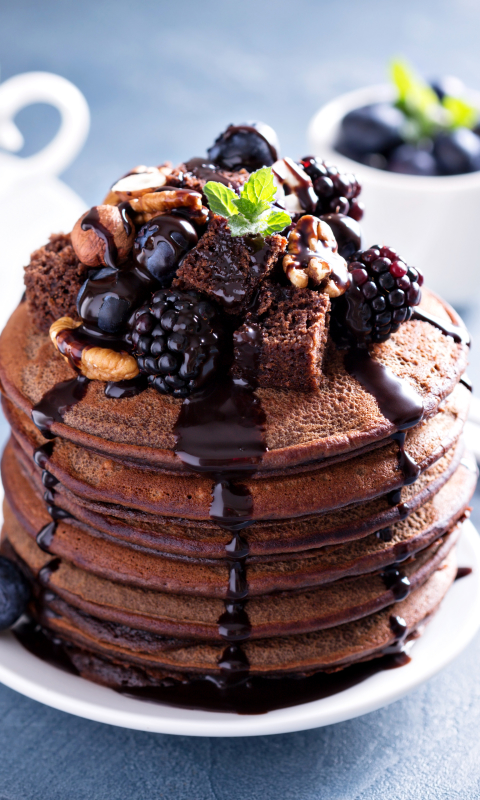 Download mobile wallpaper Food, Dessert, Chocolate, Blueberry, Blackberry, Pancake for free.