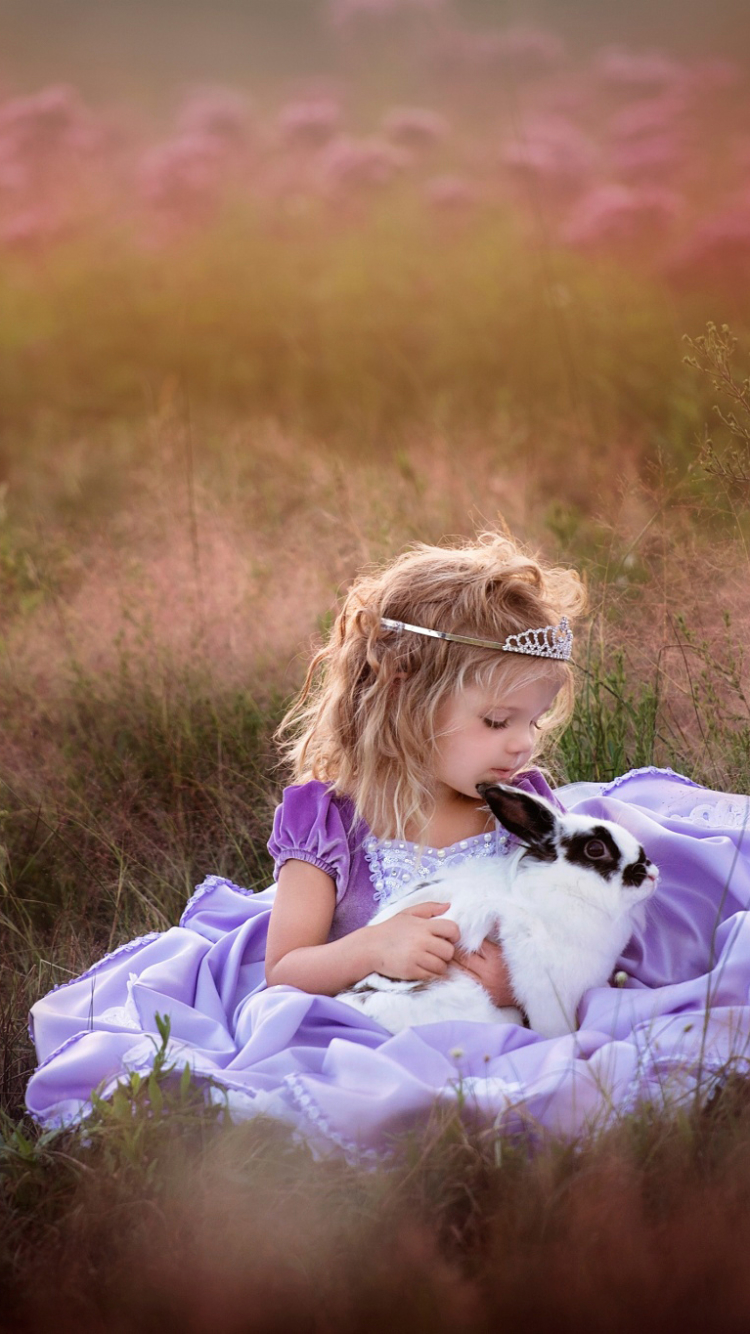 Download mobile wallpaper Crown, Child, Rabbit, Cute, Photography, Little Girl for free.