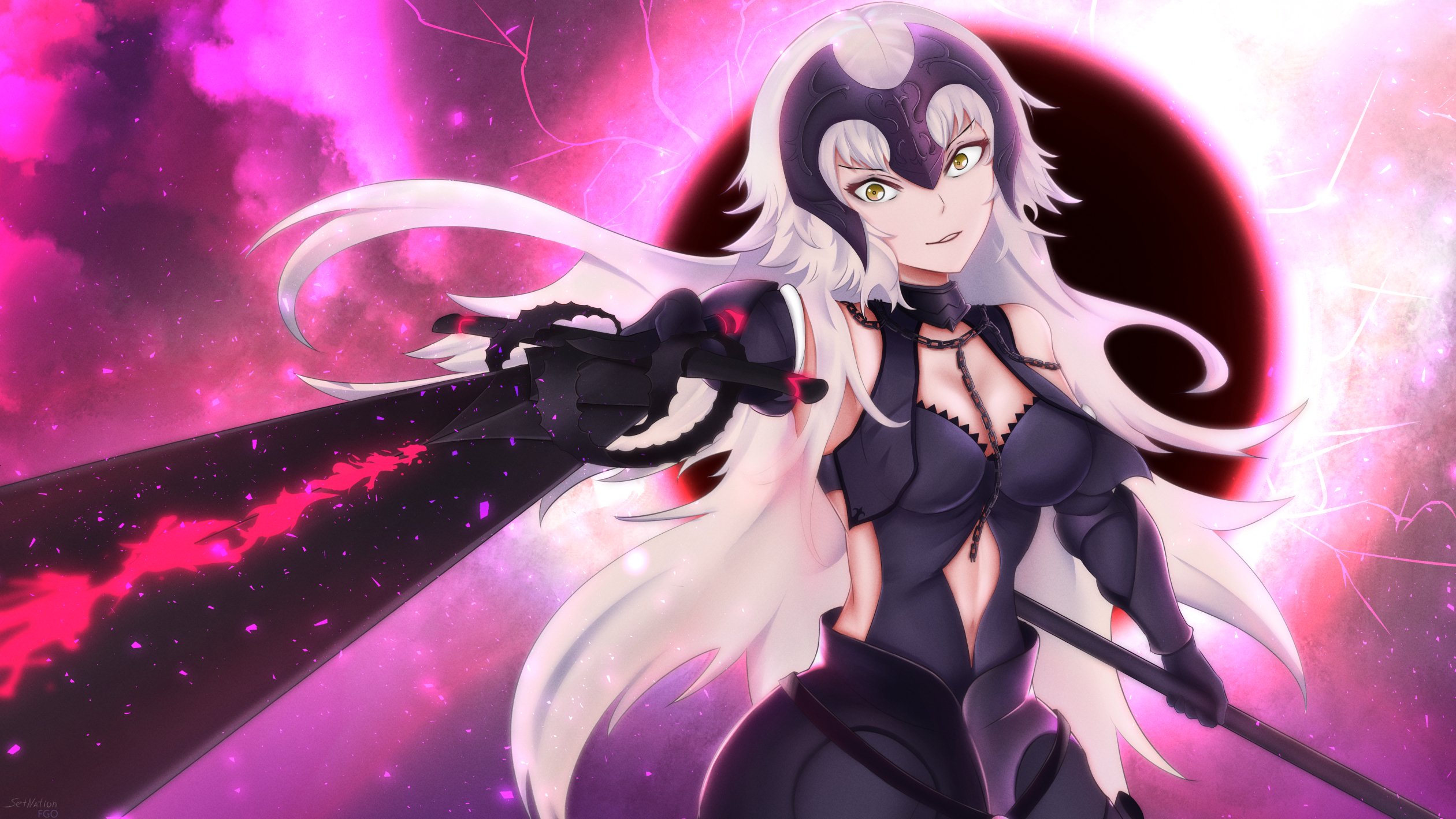 Download mobile wallpaper Anime, Moon, Yellow Eyes, Sword, Long Hair, Fate/grand Order, Jeanne D'arc Alter, Avenger (Fate/grand Order), Fate Series for free.