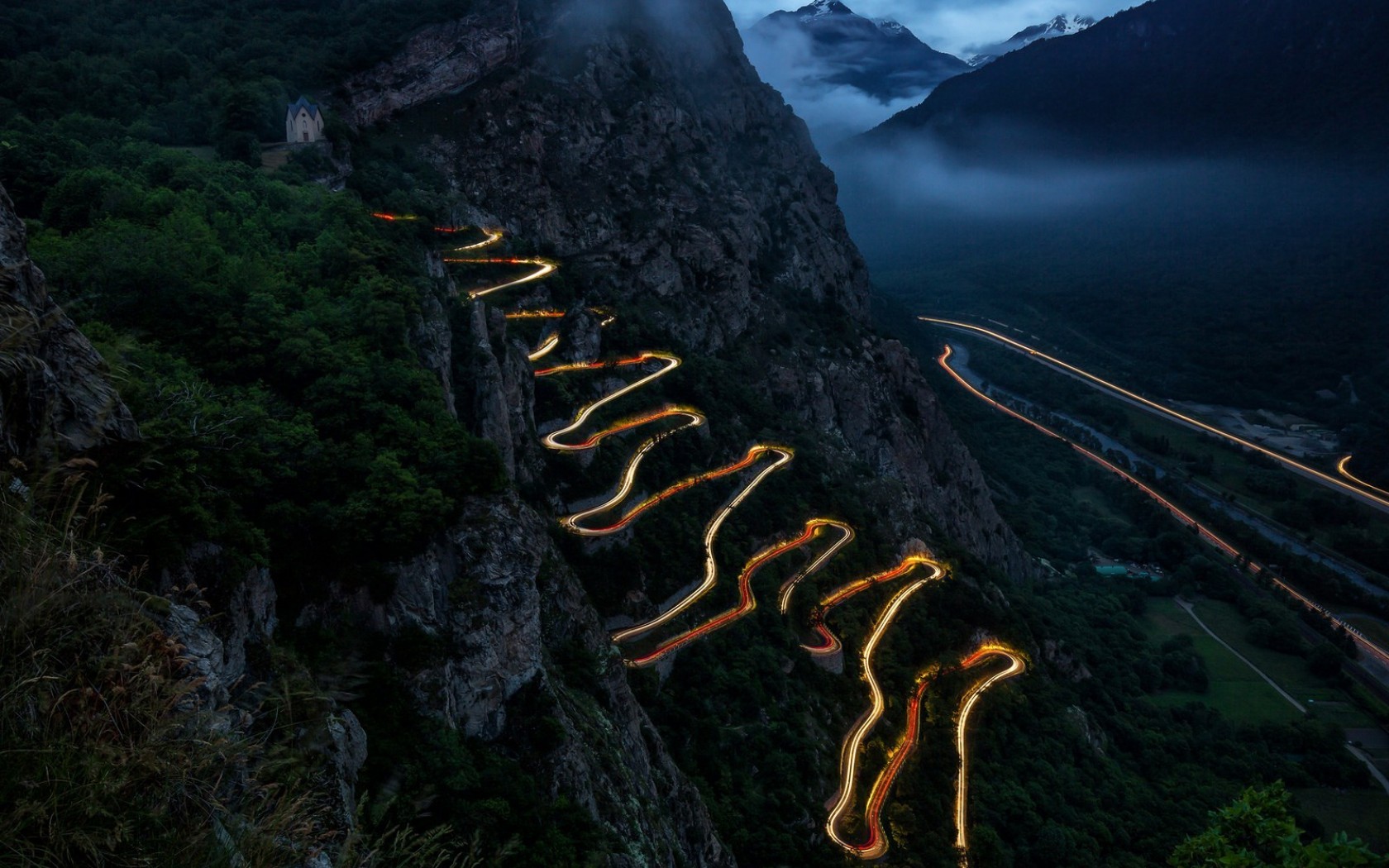 Download mobile wallpaper Landscape, Night, Mountain, Road, Man Made, Time Lapse for free.