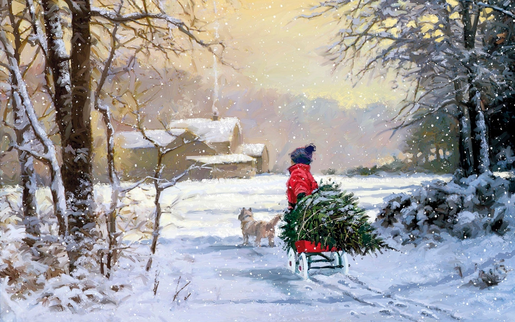 Download mobile wallpaper Fir Trees, Winter, Pictures, Children for free.