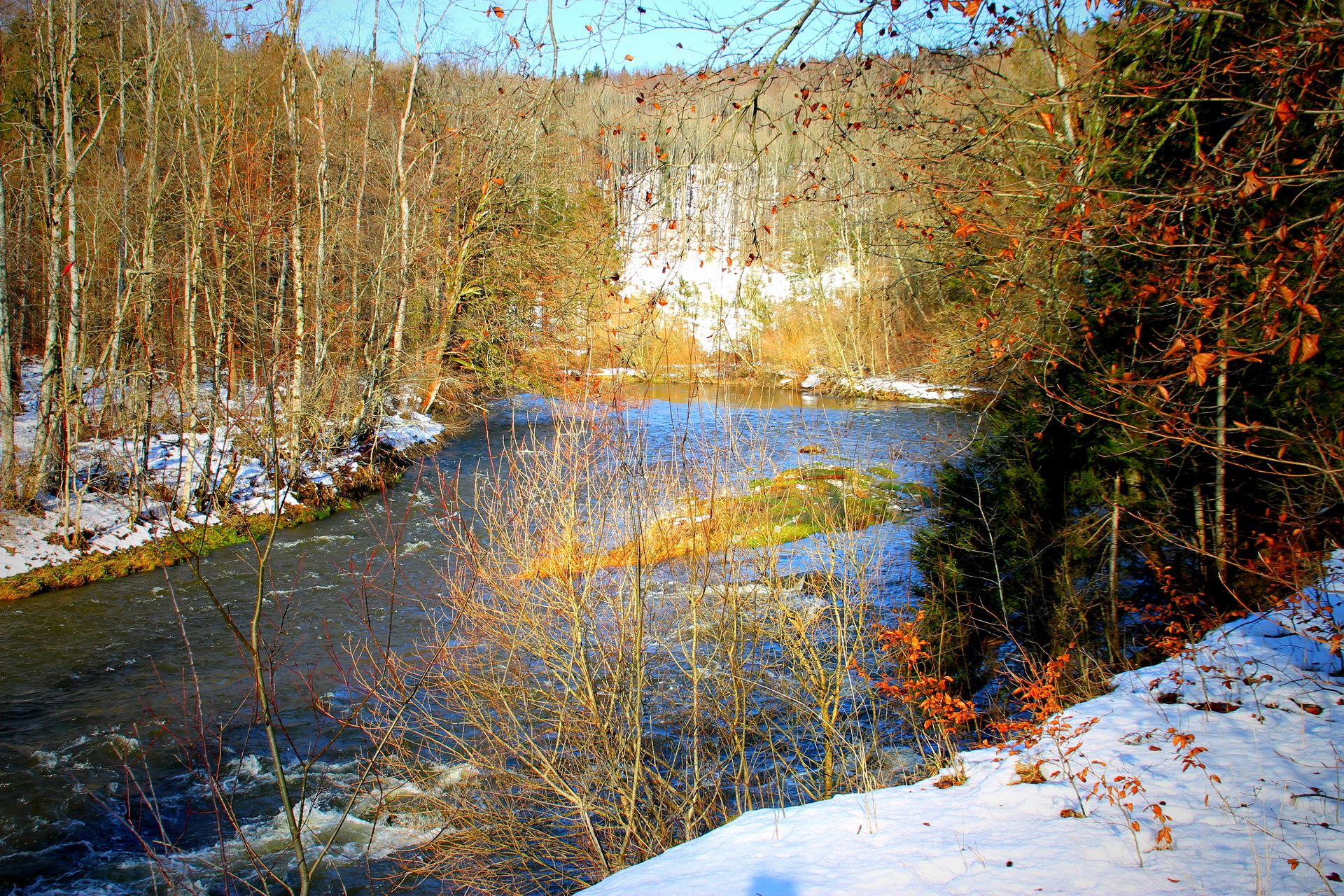 Download mobile wallpaper River, Snow, Winter, Earth, Landscape for free.