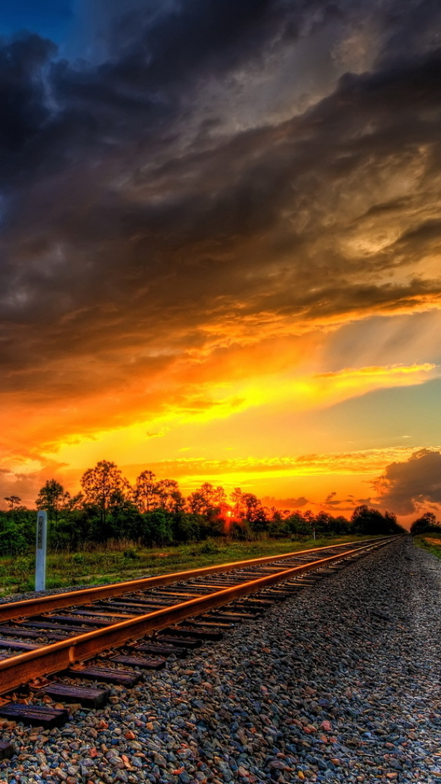 Download mobile wallpaper Landscape, Sunset, Hdr, Cloud, Railroad, Man Made for free.