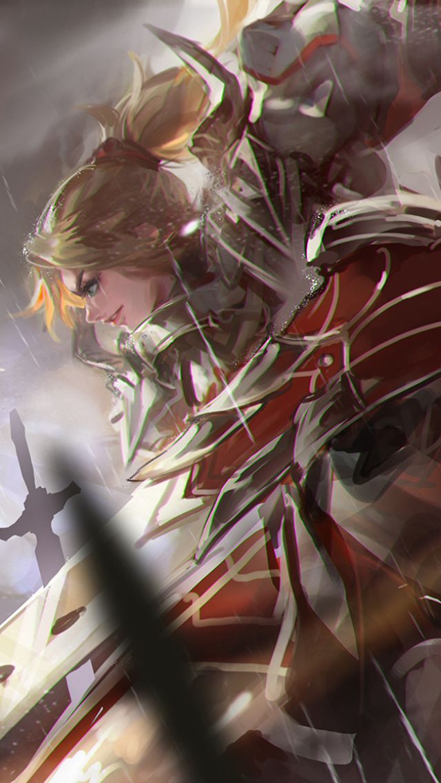 Download mobile wallpaper Anime, Rain, Blonde, Armor, Sword, Woman Warrior, Ponytail, Fate/apocrypha, Mordred (Fate/apocrypha), Saber Of Red (Fate/apocrypha), Fate Series for free.