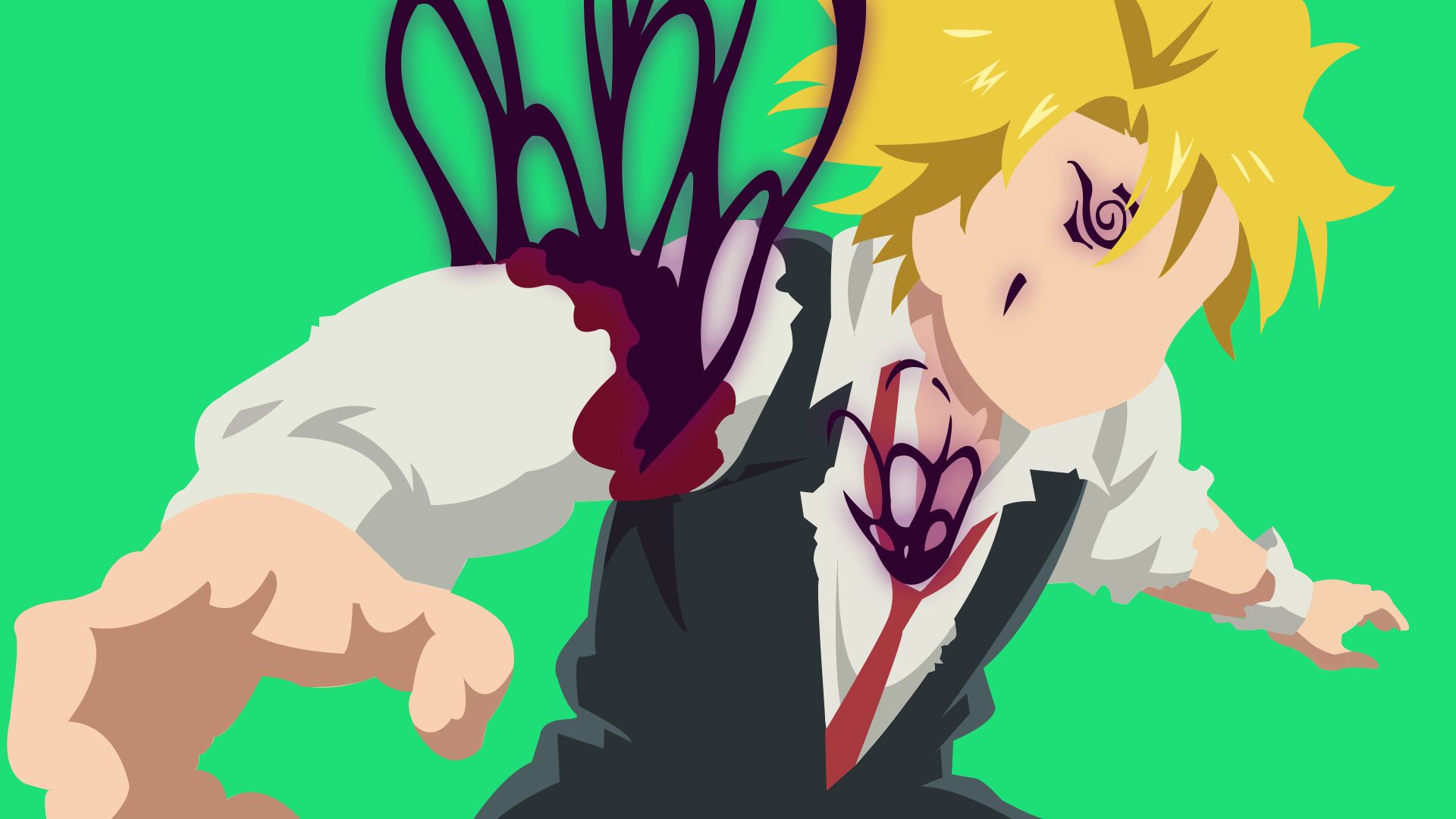 anime, the seven deadly sins, blonde, blood, meliodas (the seven deadly sins), minimalist, tattoo, tie, wound