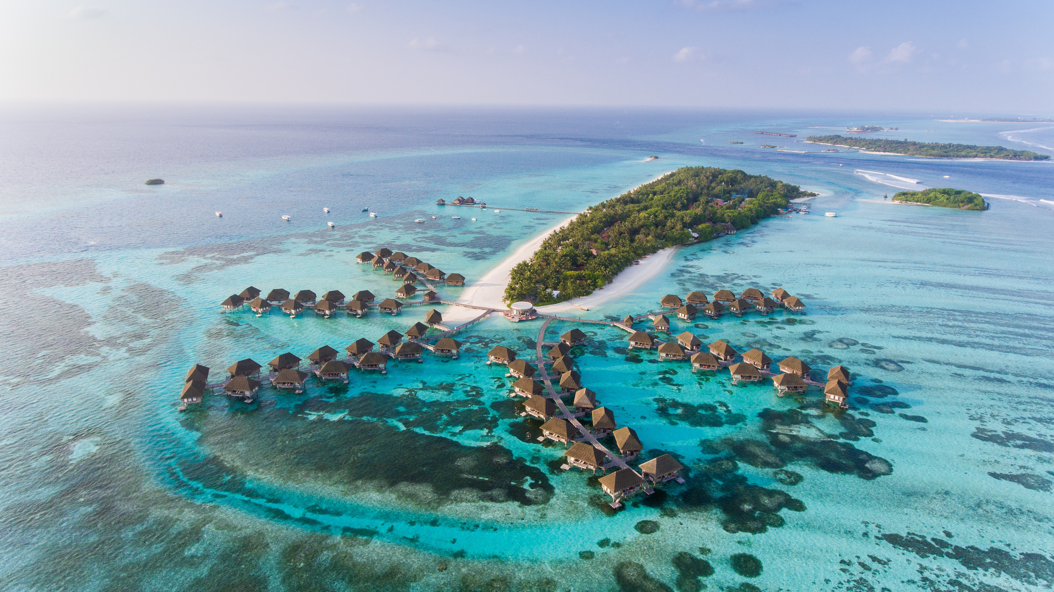 maldives, photography, holiday, aerial, bungalow, horizon, ocean, resort, sea